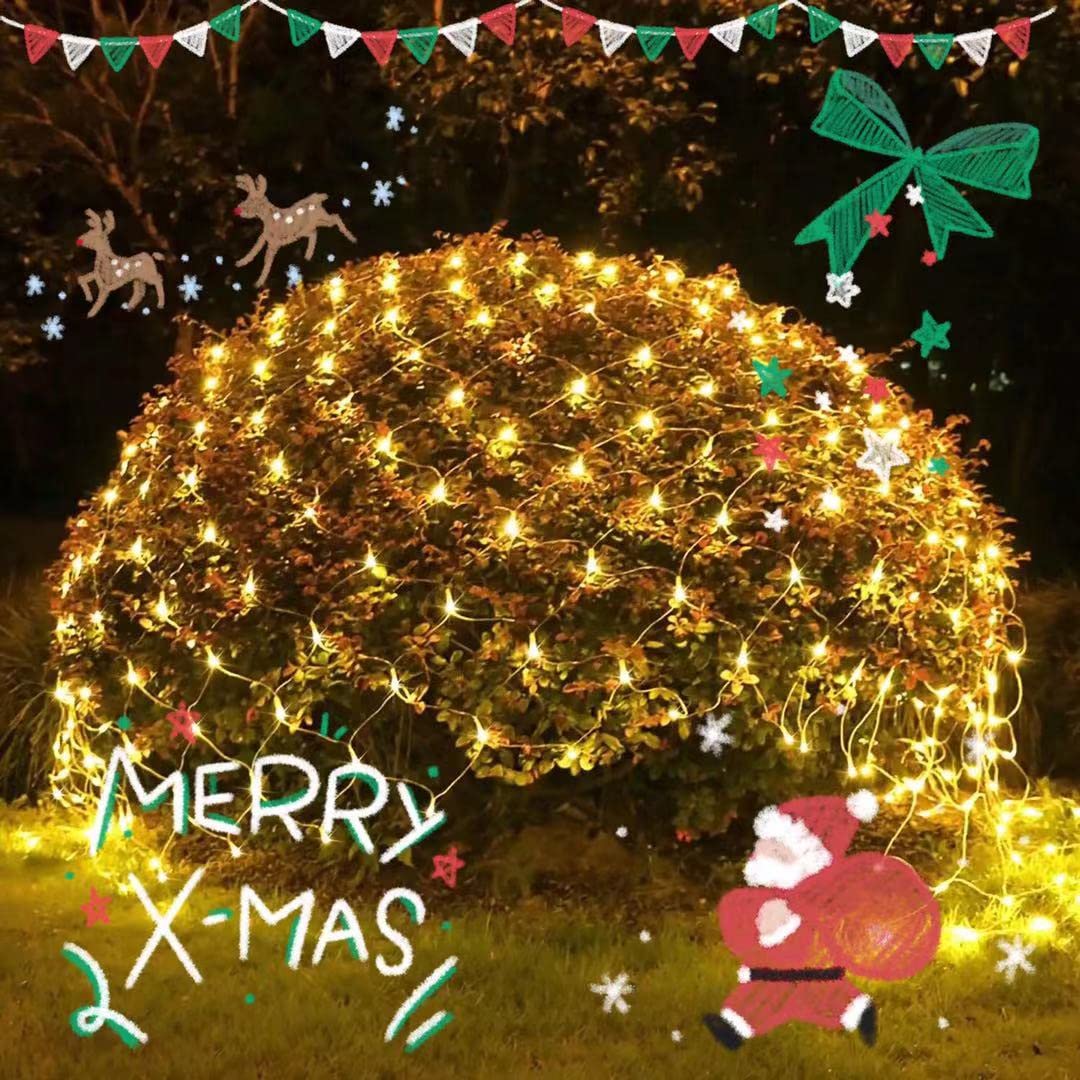 JMEXSUSS 200 LED Christmas Net Lights Outdoor - 9.8ft x 6.6ft Warm White Plug in Mesh Lights for Bushes, Trees, Hedge, Ceiling - 8 Modes Holiday & Party Decoration