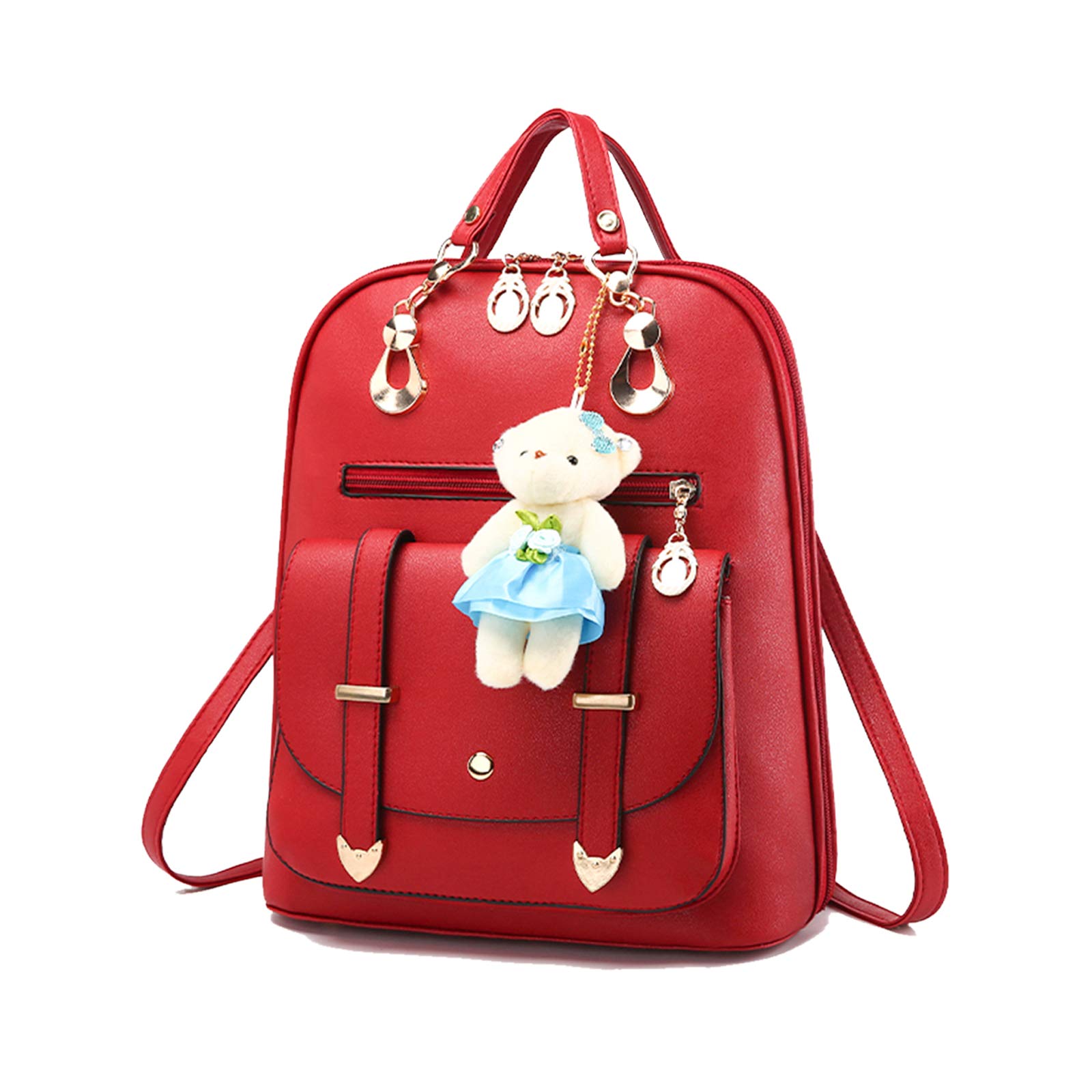 Stylish Waterproof Women's Backpack - PU Leather School Bag for College, Travel, Dating & Shopping | Durable Daypack for Everyday Use (Red)