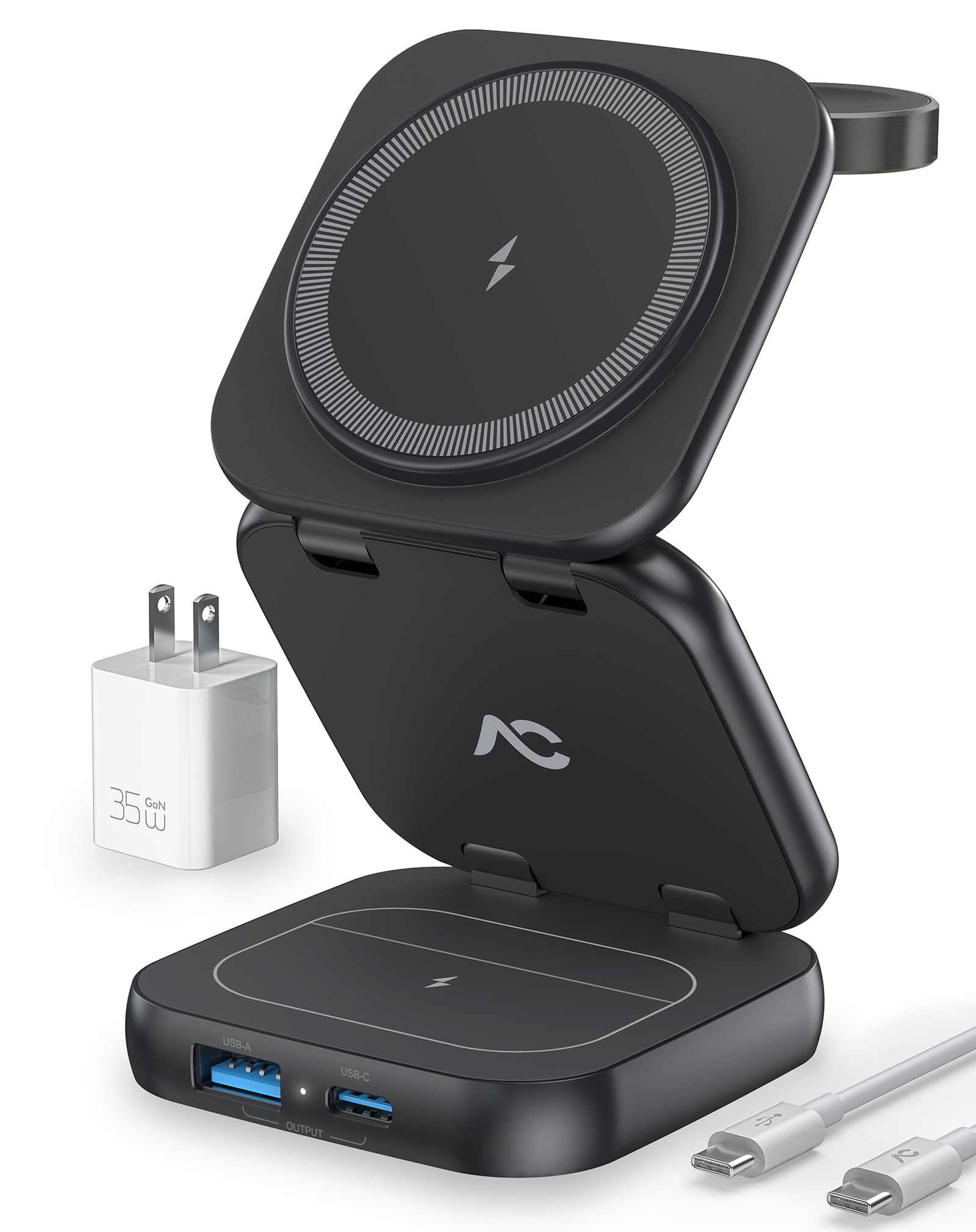 5-in-1 Wireless Charging Station with MagSafe - 15W Fast Magnetic Foldable Stand for iPhone 16/15/14/13 Series & Apple Watch S1-9/Ultra - Includes 35W Adapter | Perfect for Home, Office & Travel