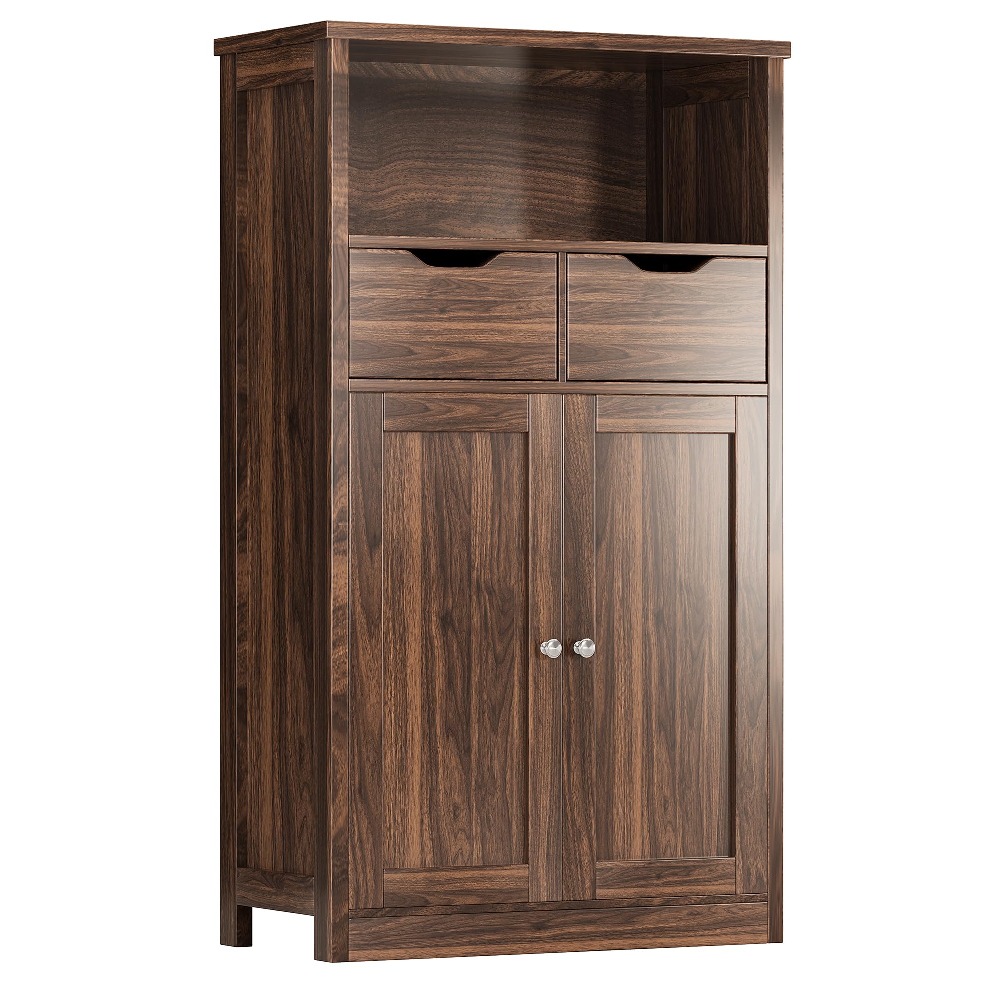 Shintenchi Storage Cabinet with Doors & Drawers - Adjustable Shelf for Bathroom, Kitchen, Living Room - Walnut