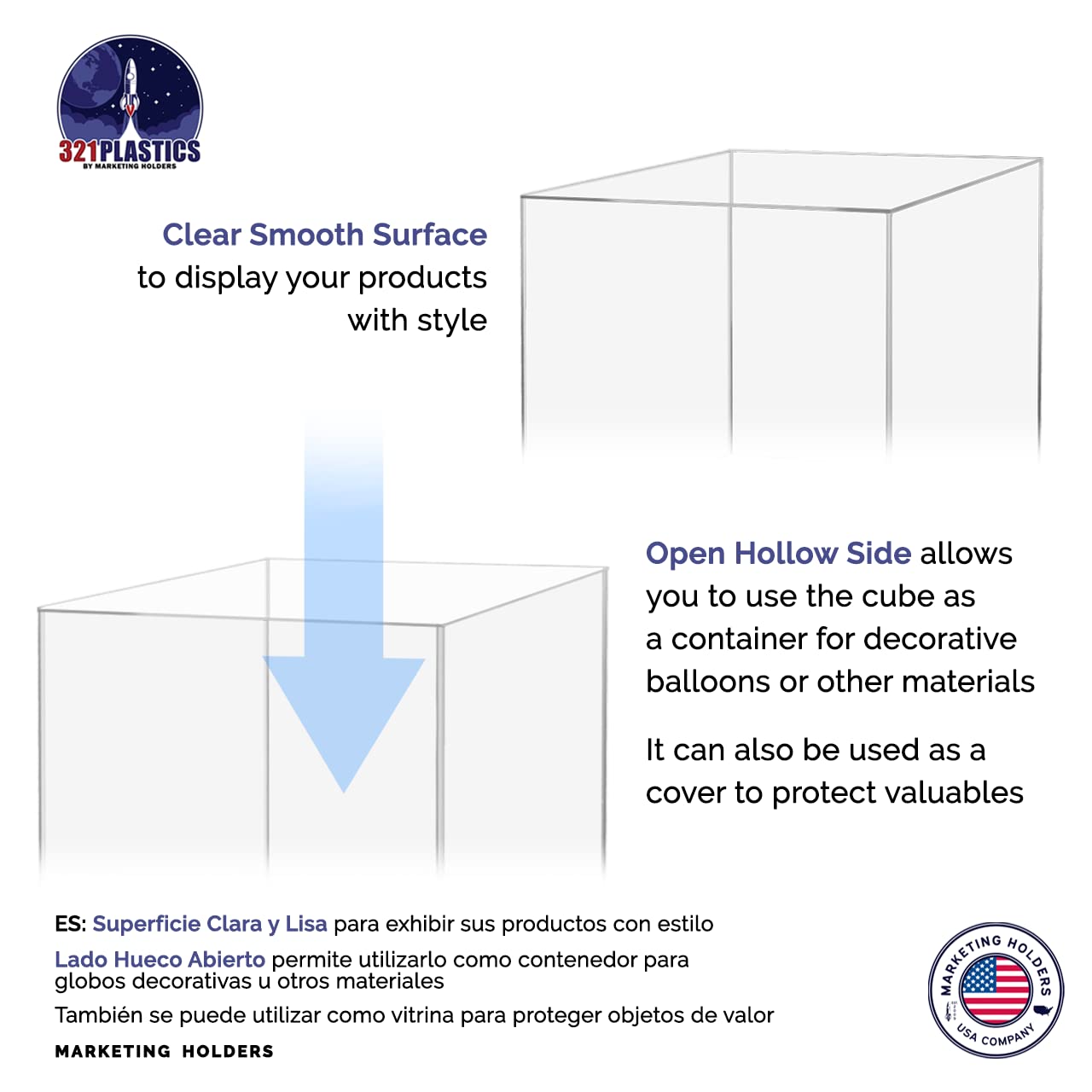 18 Inch Clear Acrylic Display Riser Box - Open Side Square Merchandise Riser for Retail Stores, No Assembly Needed - Perfect for Product Displays, Countertop Storage & Store Organization
