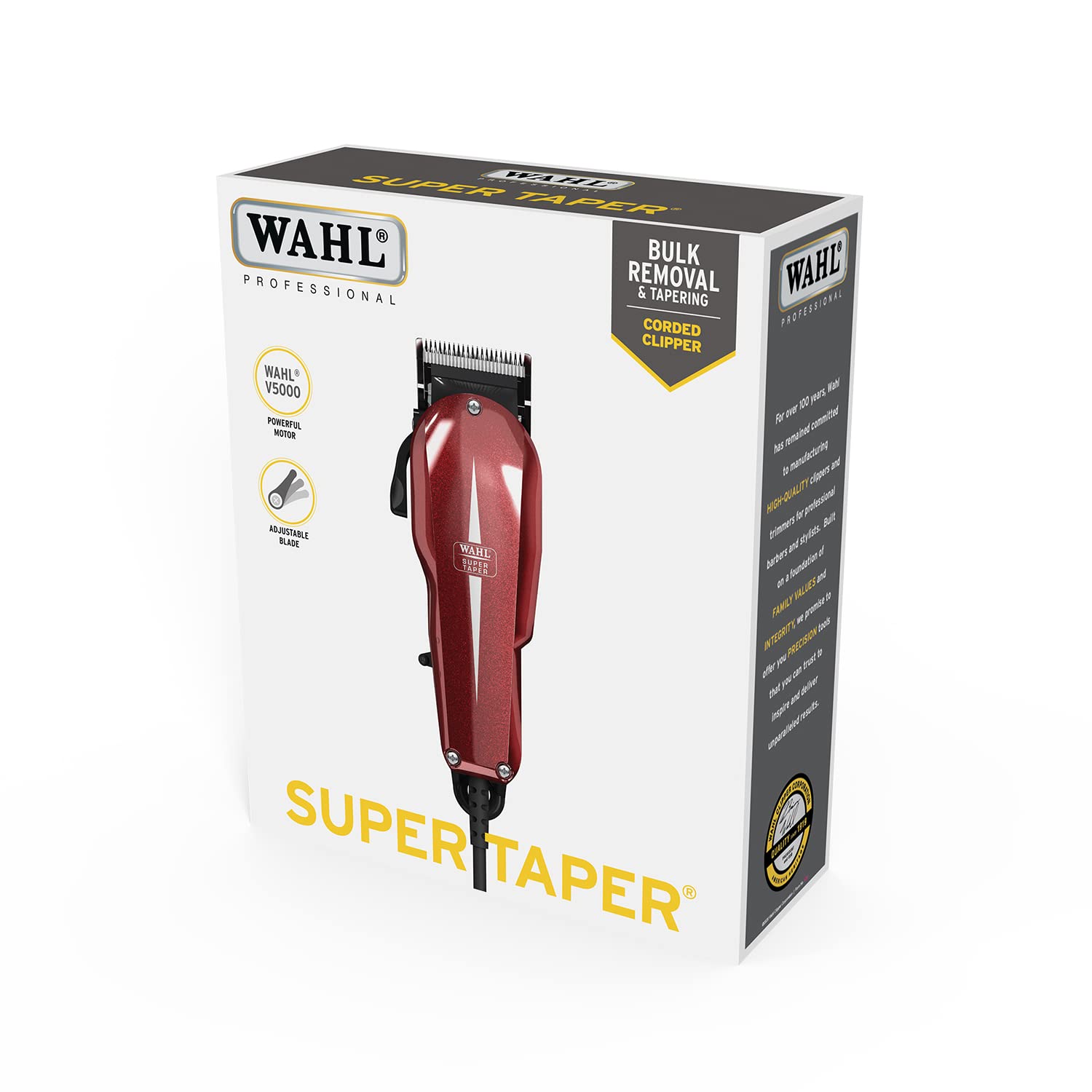 Wahl Burgundy Super Taper Professional Hair Clippers - Barber-Grade Haircutting Kit for Bulk Hair Removal, Taper Fade & Styling | Adjustable Lever, Corded & Lightweight Design | Perfect for Home Haircuts, Salon Use & Barber Shops