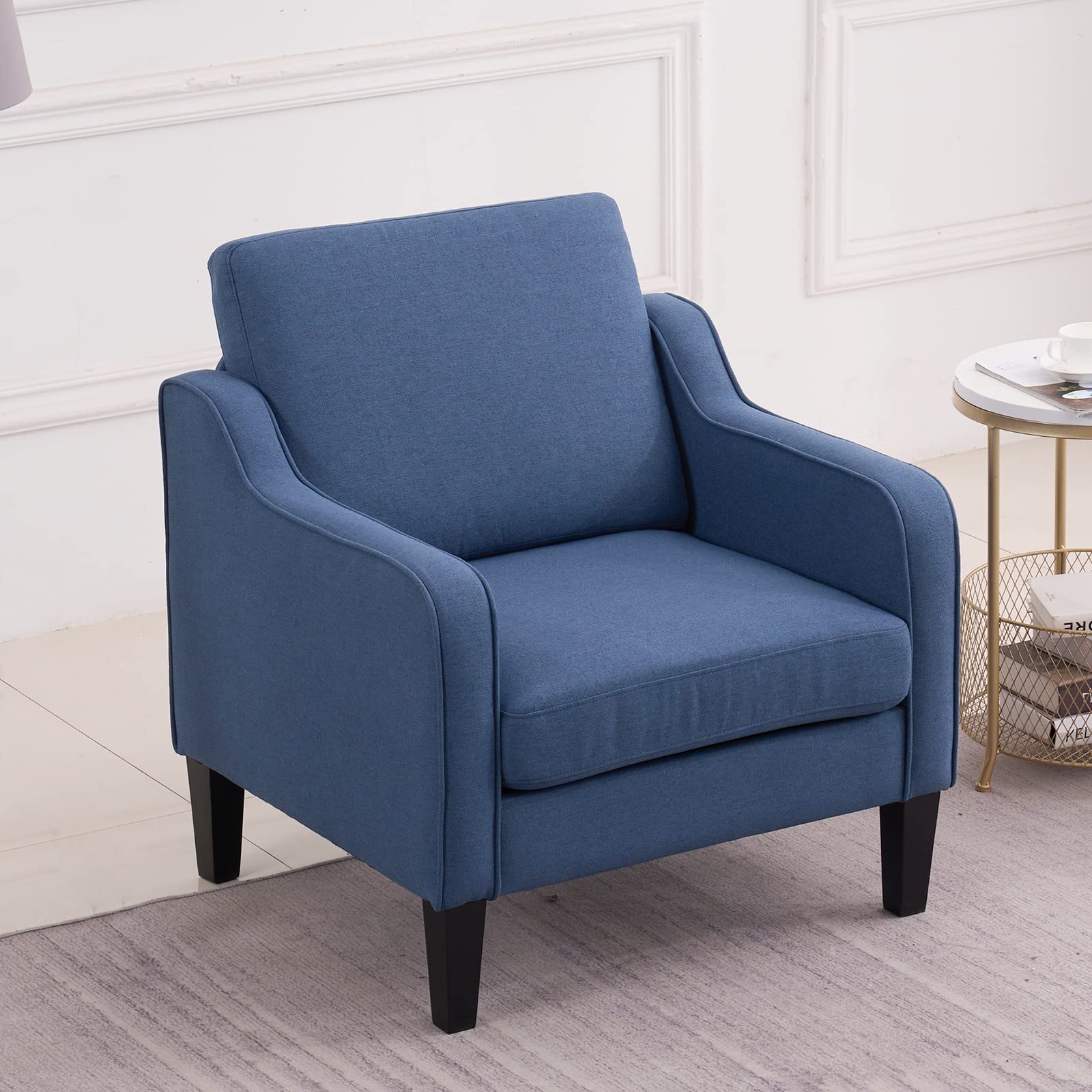VINGLI Mid Century Modern Accent Chair - Navy Blue Upholstered Armchair for Living Room, Bedroom & Small Spaces - Comfy Reading Chair & Lounge Sofa Chair for Relaxing, Studying & Decorating