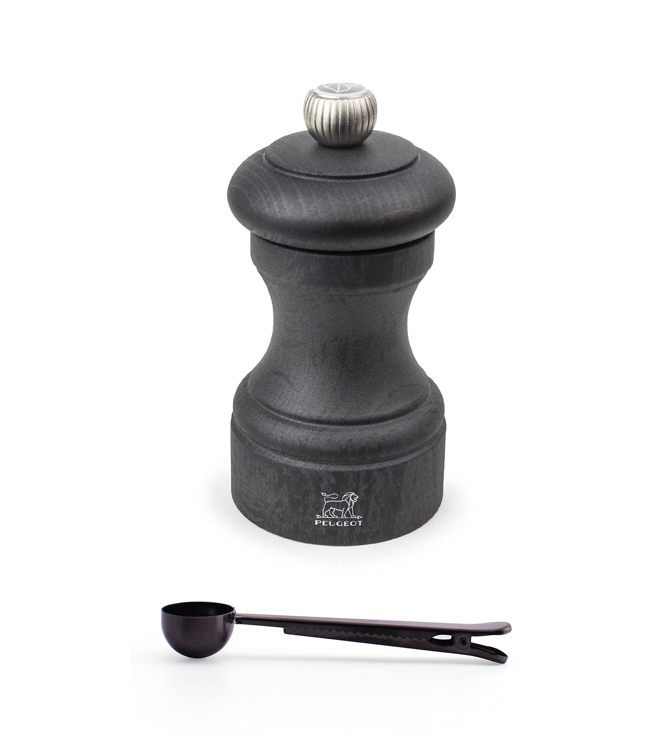 Peugeot Bistro Manual Salt Mill Gift Set - Classic Adjustable Wooden Salt Grinder with Stainless Steel Scoop & Bag Clip - Perfect for Kitchen, Dining Table & Gourmet Cooking Gifts