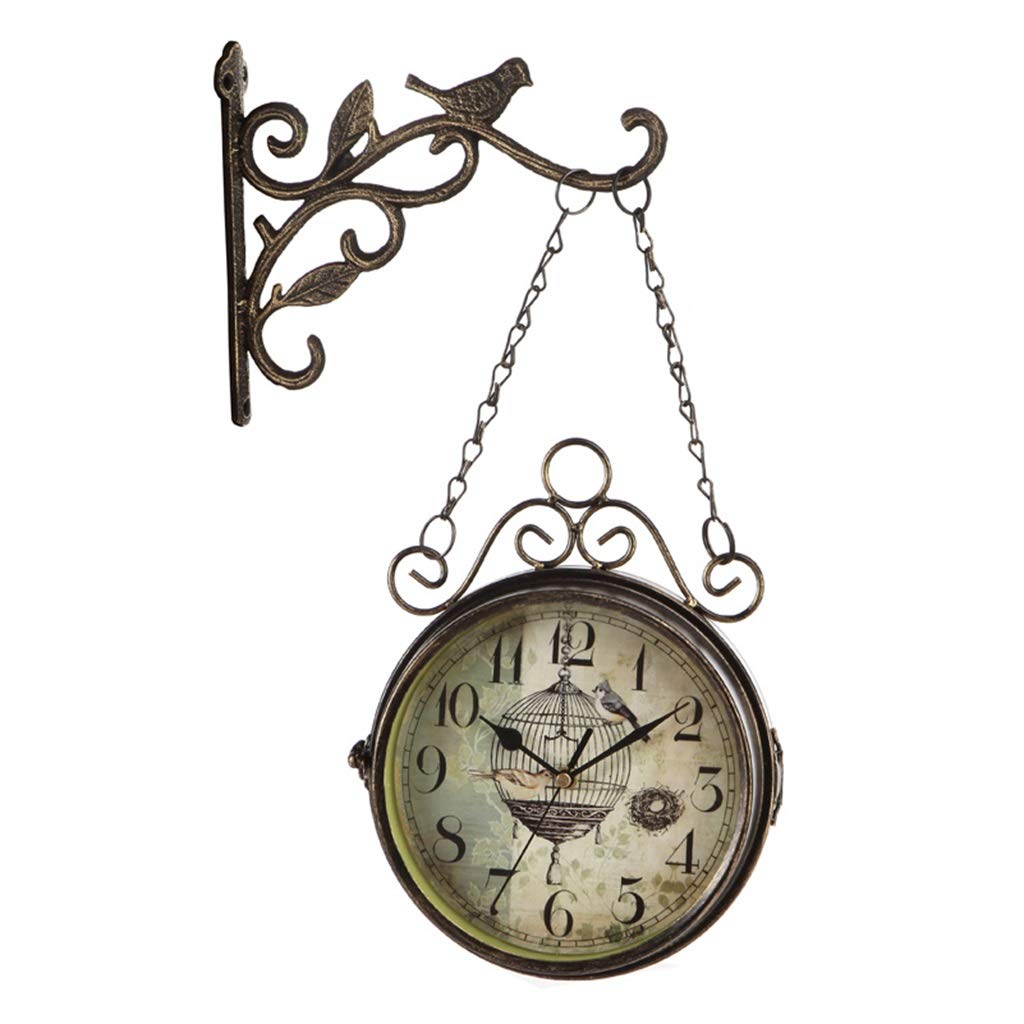 10 Inch Vintage Double Sided Wall Clock - Retro Quartz Movement Station Clock with Scroll Design - Perfect for Home, Office, Kitchen, and Garden Décor - Wall Mounted Silent Non-Ticking Clock