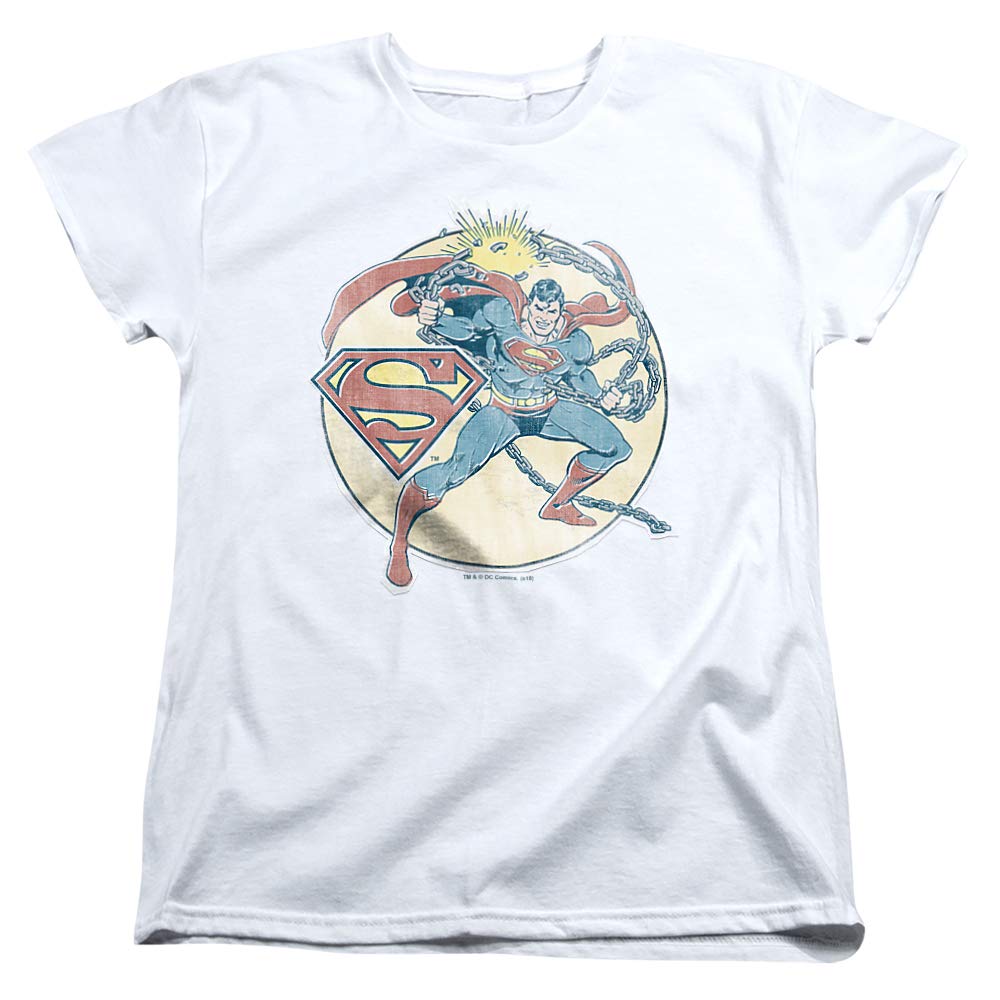 Vintage Superman Graphic Iron-On Women's T-Shirt | Superhero Comic Tee for Casual Wear & Cosplay | Perfect for Comic Con, Halloween & Everyday Outfits