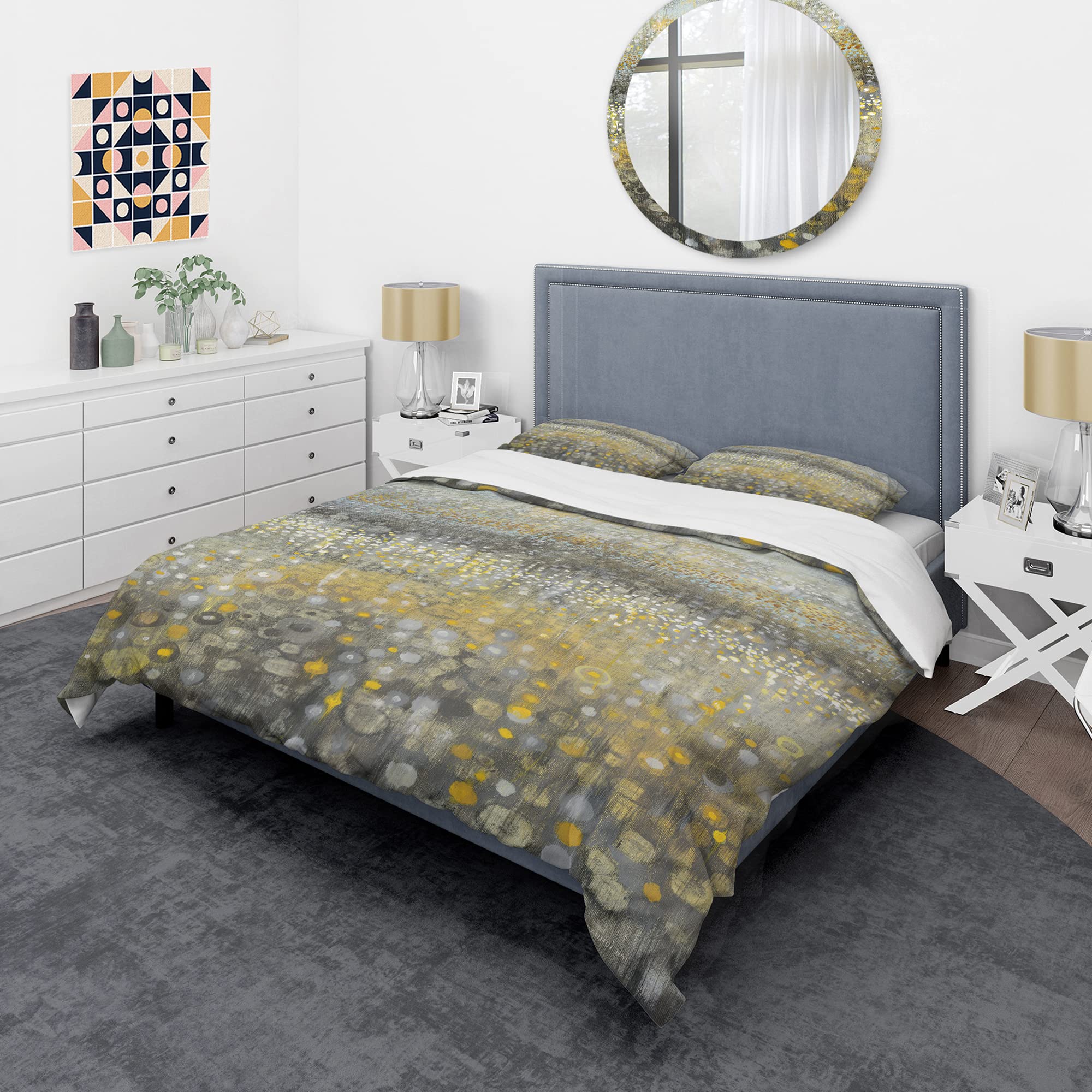 DesignQ Galm Abstract III Modern & Contemporary Duvet Cover Set - Queen Size Blue Abstract Bedding (3-Piece) | All-Season Soft & Breathable Comforter Cover for Master Bedroom, Guest Room & Dorm Decor