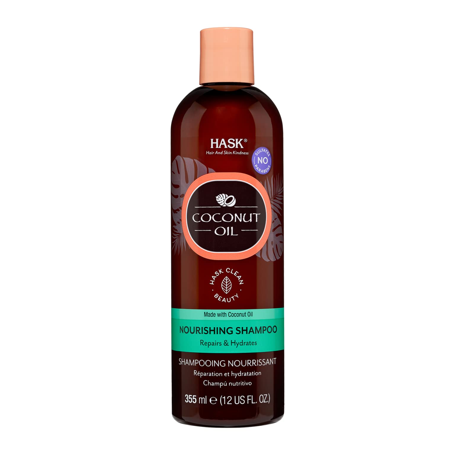 HASK Monoi Coconut Oil Nourishing Shampoo 355ml - Sulfate & Paraben Free Hydrating Shampoo for Dry, Damaged Hair | Deep Moisturizing Hair Care for Women & Men | Perfect for Daily Use & Salon-Quality Results at Home