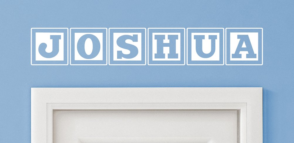 Joshua Baby Name Block Wall Decal - 30 Inch Wide White Vinyl Sticker for Nursery, Bedroom, Closet & Door Decor (Josh) - Perfect for Kids Room, Baby Shower Gift & Home Decor
