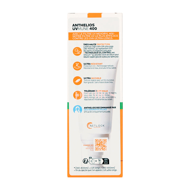 La Roche-Posay Anthelios UVMUNE 400 Oil Control Gel Cream SPF50+ PA++++ 50ml | Matte Finish Sunscreen for Oily & Acne-Prone Skin | Daily Face Protection for Outdoor Activities & Beach Days