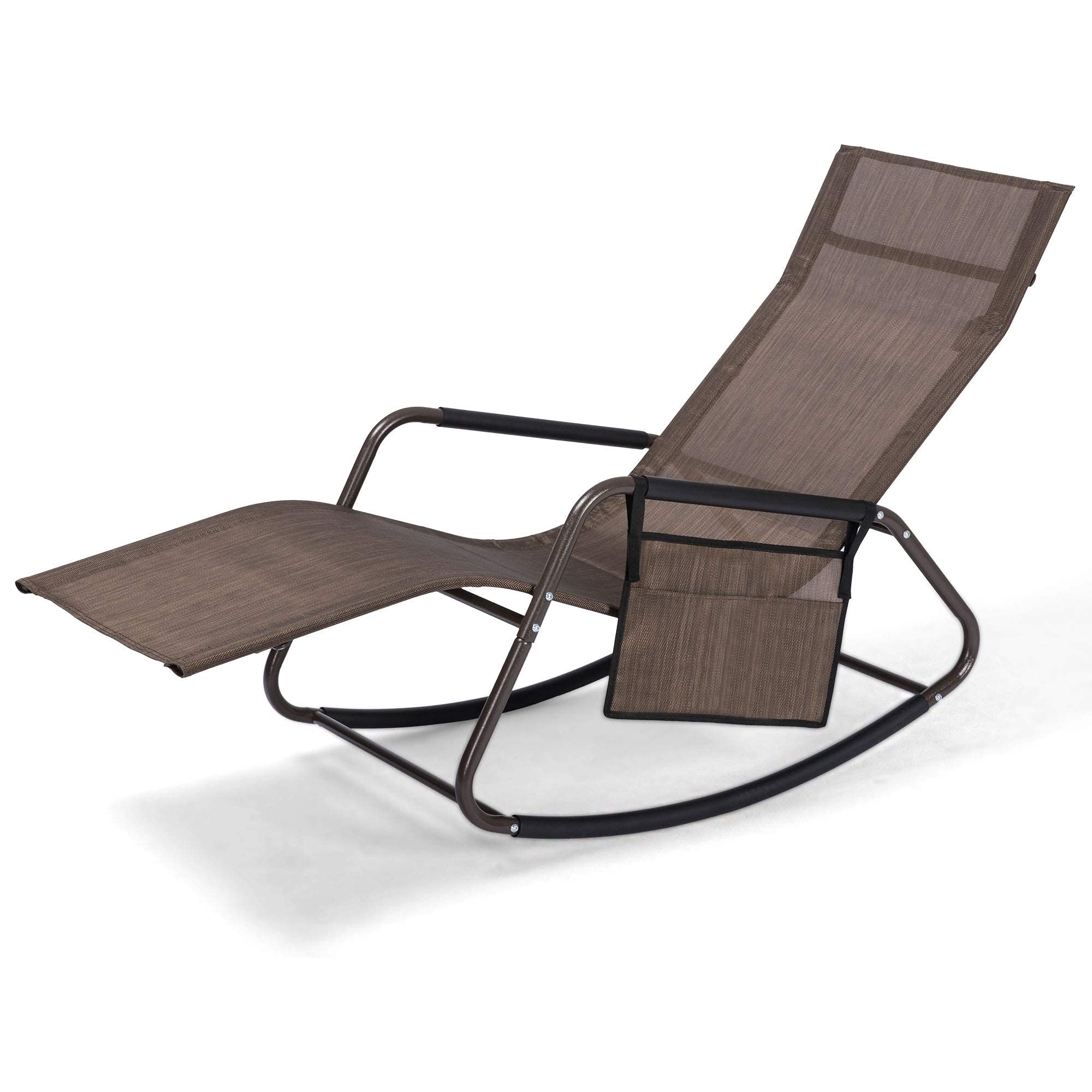 Mansion Home Outdoor Lounge Chair - Brown Chaise Lounge for Patio, Lawn & Pool with Side Pocket - Perfect for Relaxing by the Pool or Sunbathing in the Garden