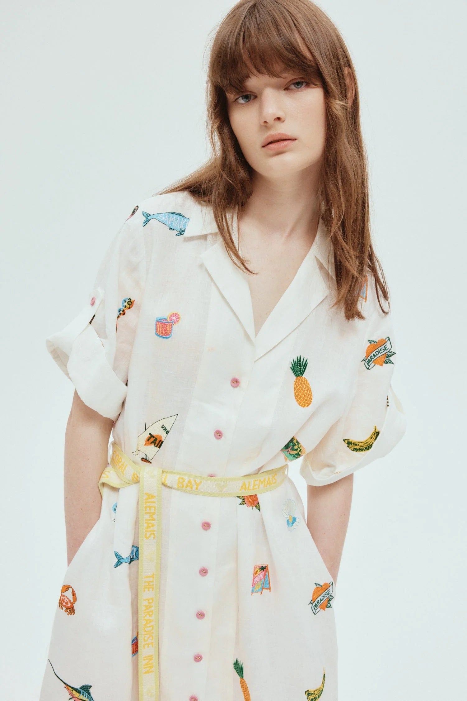 Blue Marlin Embroidered Shirt Dress for Women - Stylish Summer Casual Wear for Beach, Vacation & Everyday Outfits