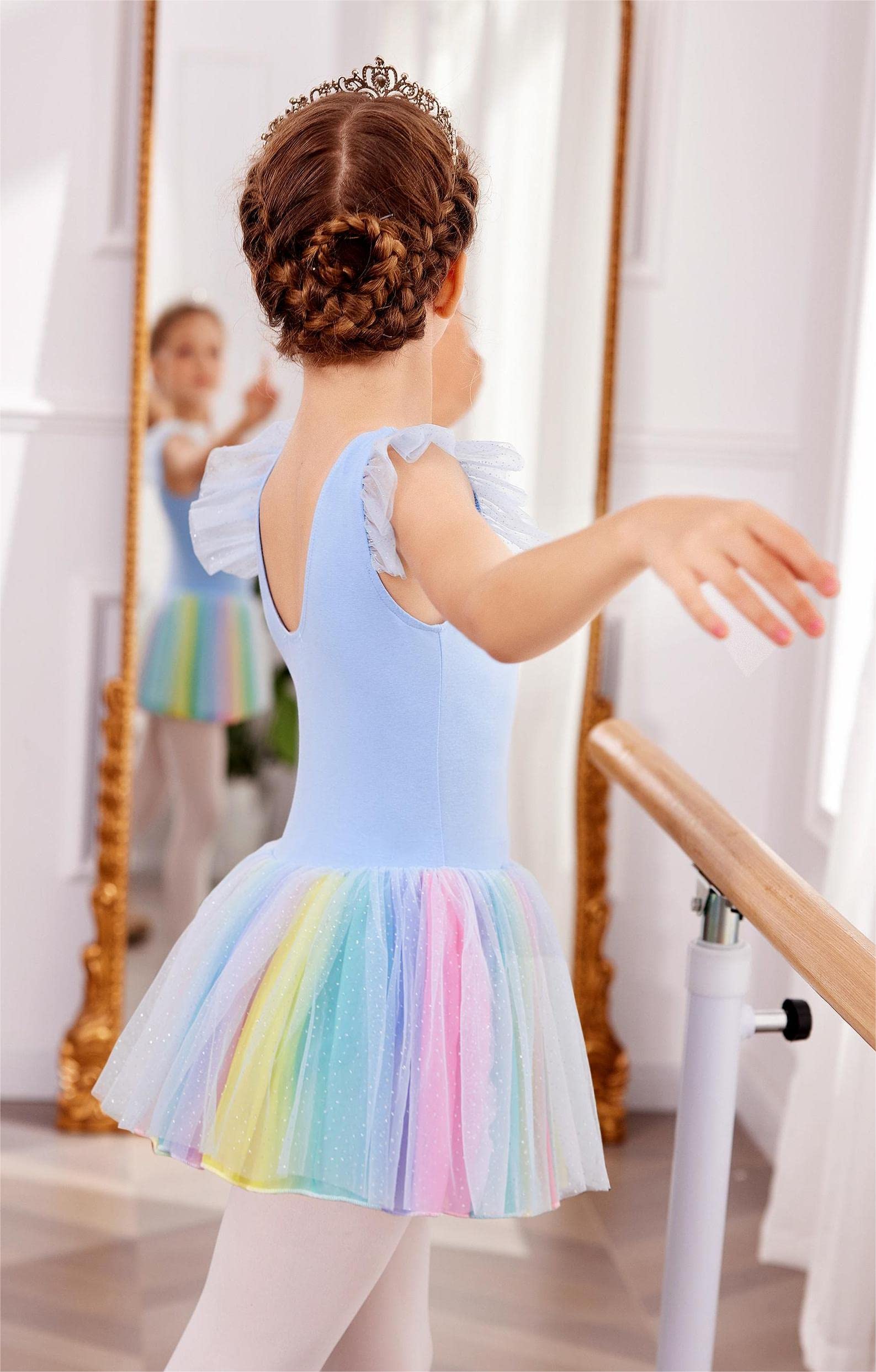 Zaclotre Girls Ballet Leotard with Ruffle Sleeves & Shiny Tutu Skirt - Sparkly Dance Costume for Toddler Ballerinas - Perfect for Recitals, Performances & Dance Classes