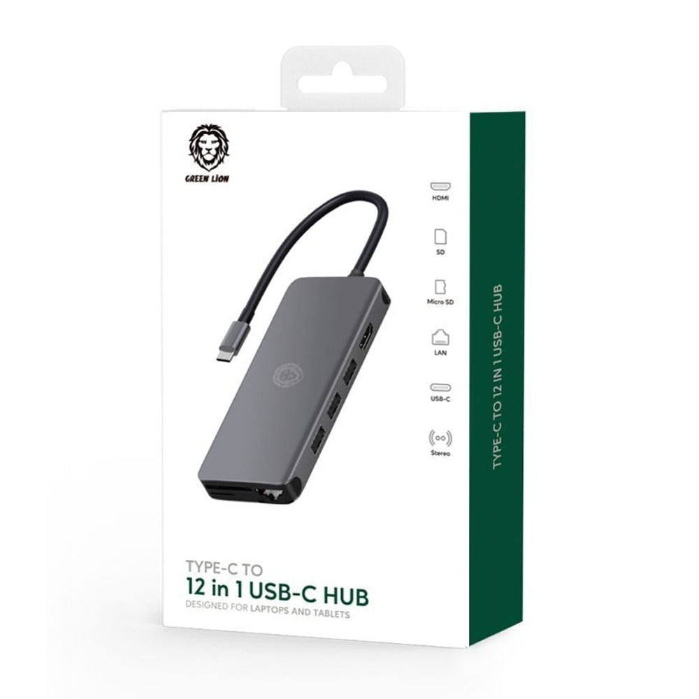 GREEN LION 12-in-1 Multi-Functional USB C Hub with HDMI, Ethernet, SD Card Reader - Perfect for MacBook, Laptop, Tablet & Office Work