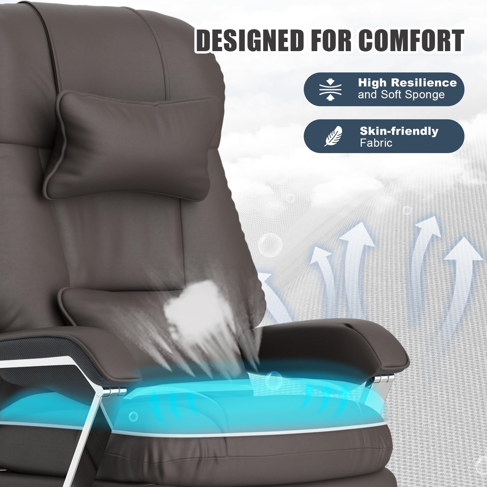 Big and Tall Office Chair for Heavy People 500lbs - High Back Ergonomic Executive Chair with Adjustable Headrest & Footrest - PU Leather Computer Desk Chair for Home Office (Black) - Perfect for Long Work Hours and Gaming Sessions