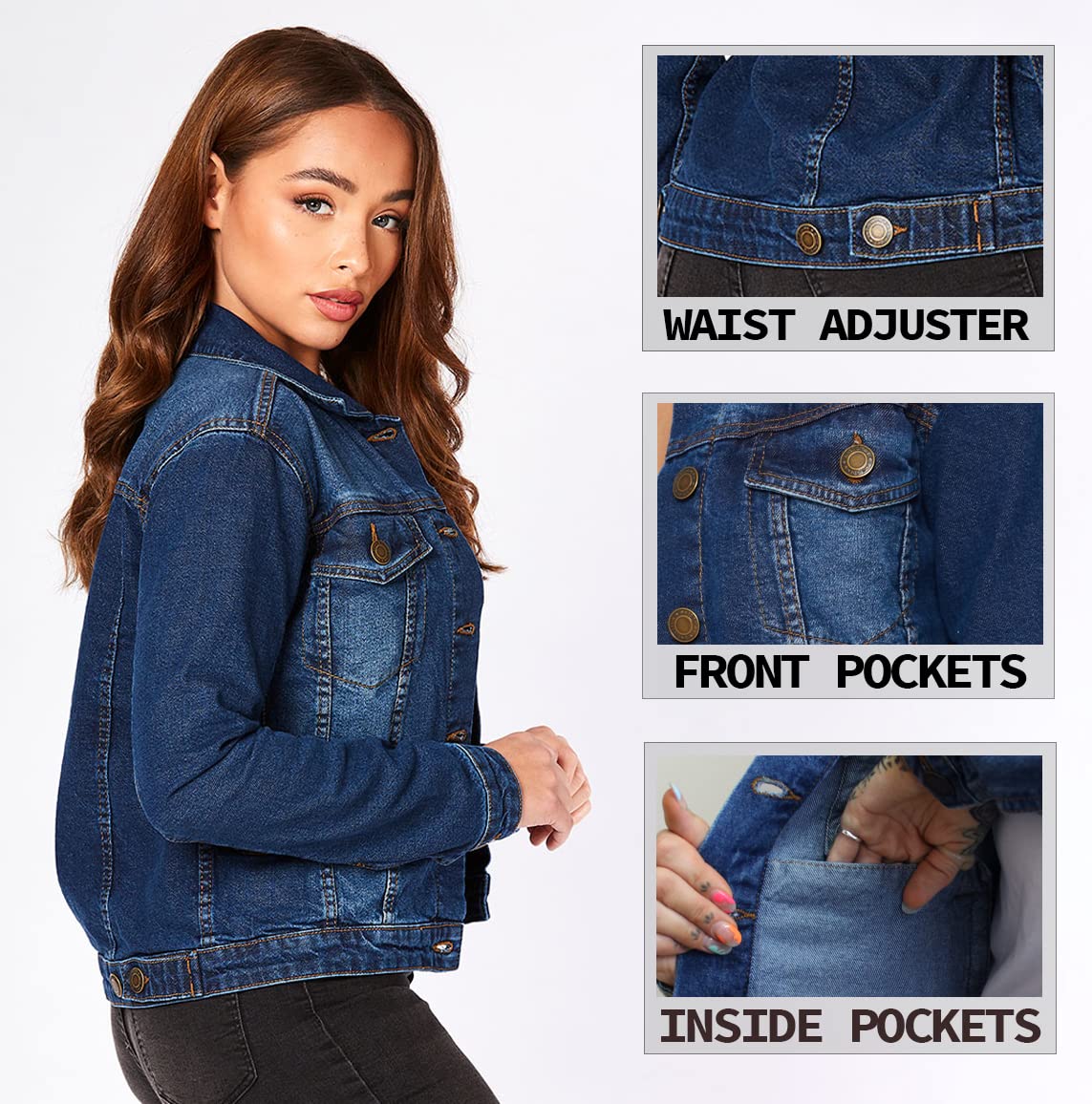 Women's Denim Jacket - 100% Cotton Jean Jacket in Regular & Plus Sizes with Adjustable Waist - Lightweight Summer Jacket for Casual Outfits, Outdoor Activities & Travel