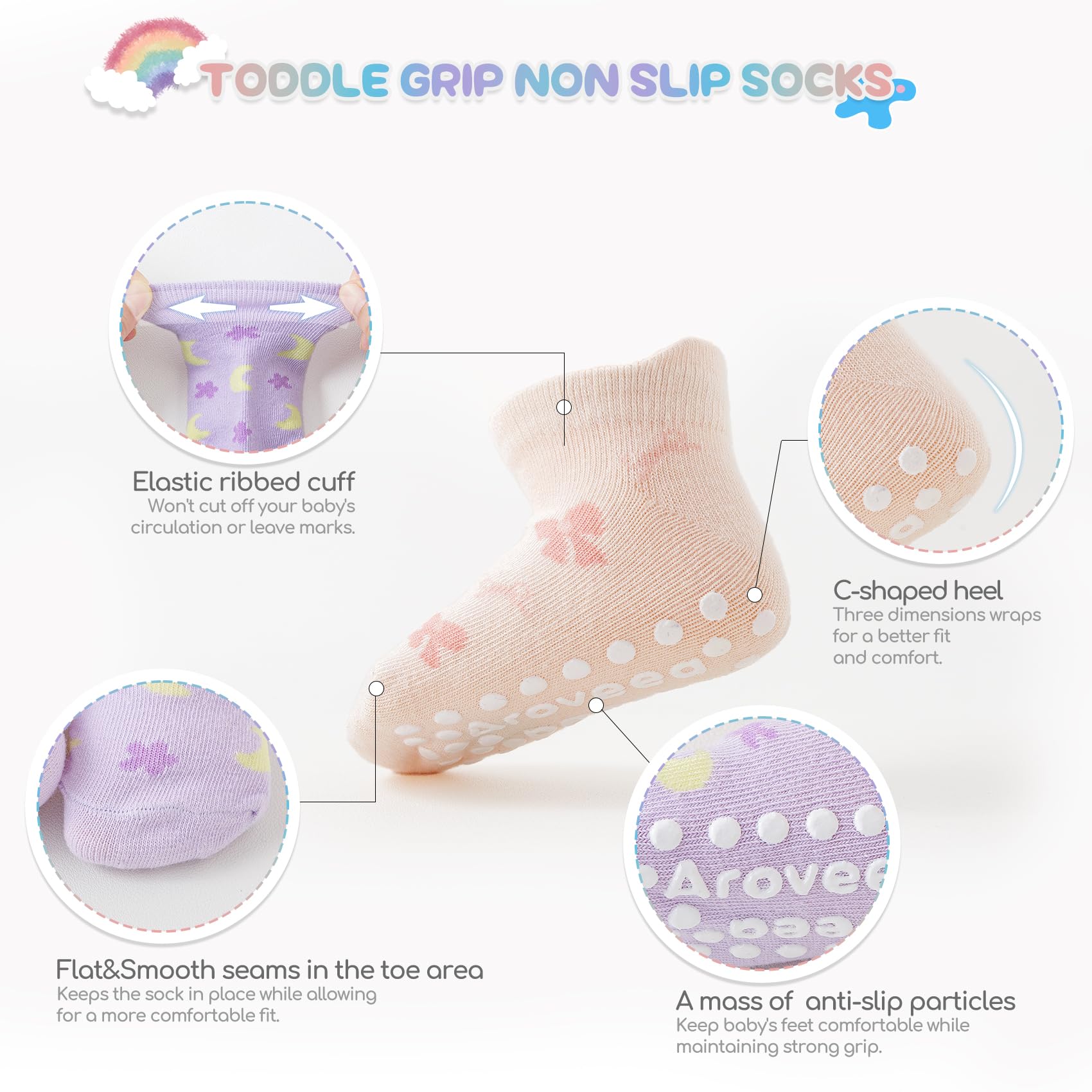 Non-Slip Baby & Toddler Socks 12-Pack - Soft Cotton Grip Socks for Boys & Girls (6M-7 Years) - Perfect for Playtime, Daycare & First Steps