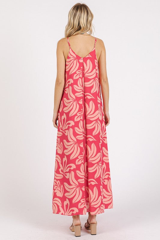 Mittoshop Women's Printed V-Neck Maxi Cami Dress with Pockets - Flowy Summer Beach Dress for Vacation, Date Night & Casual Outings