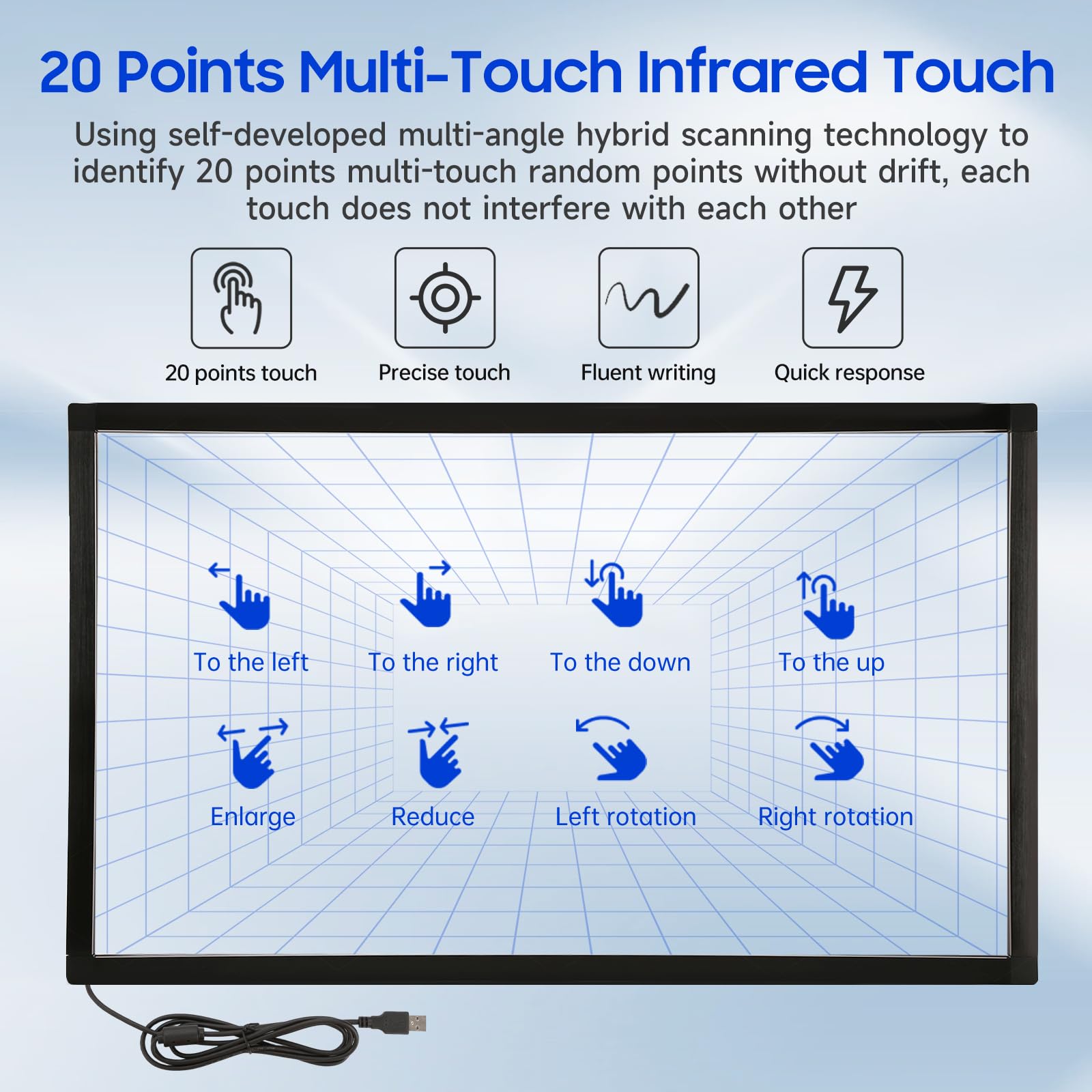 32 Inch 20-Point IR Touch Screen Panel - USB Infrared Touch Frame Overlay for Touch Monitor, TV, Whiteboard, Digital Signage & Kiosks | Perfect for Interactive Displays, Retail Automation & Smart Classrooms
