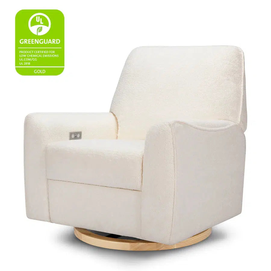 Babyletto Sunday Electronic Glider & Recliner Chair - Luxe Chantilly Fleece Upholstery with Light Wood Base | Nursery Glider for Breastfeeding & Baby Room Decor