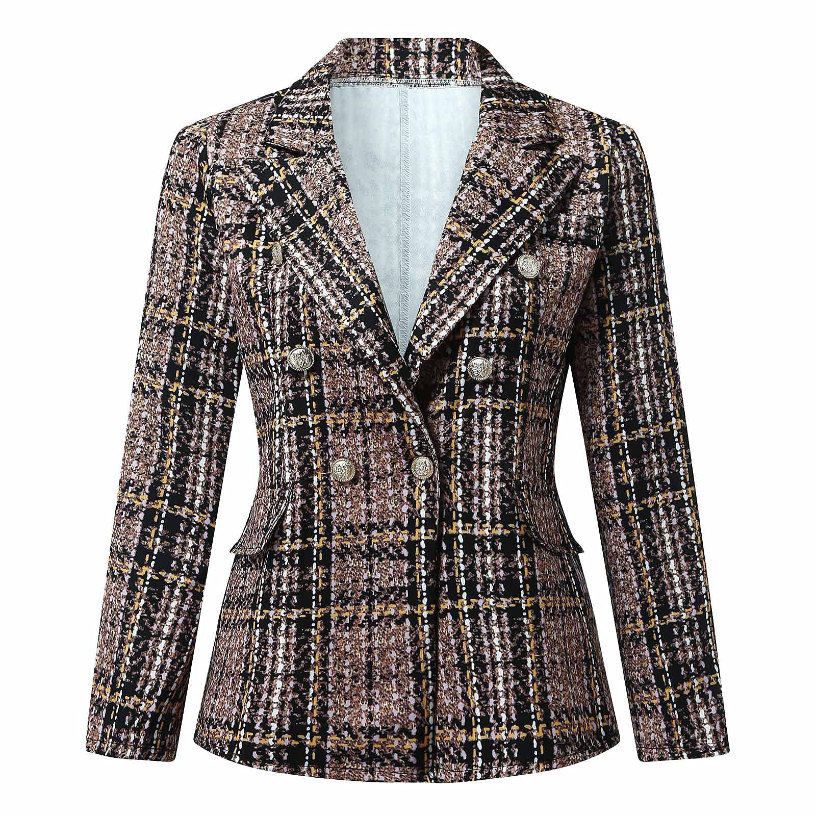 Women's Plaid Blazer - Double Breasted Office Jacket for Work & Winter