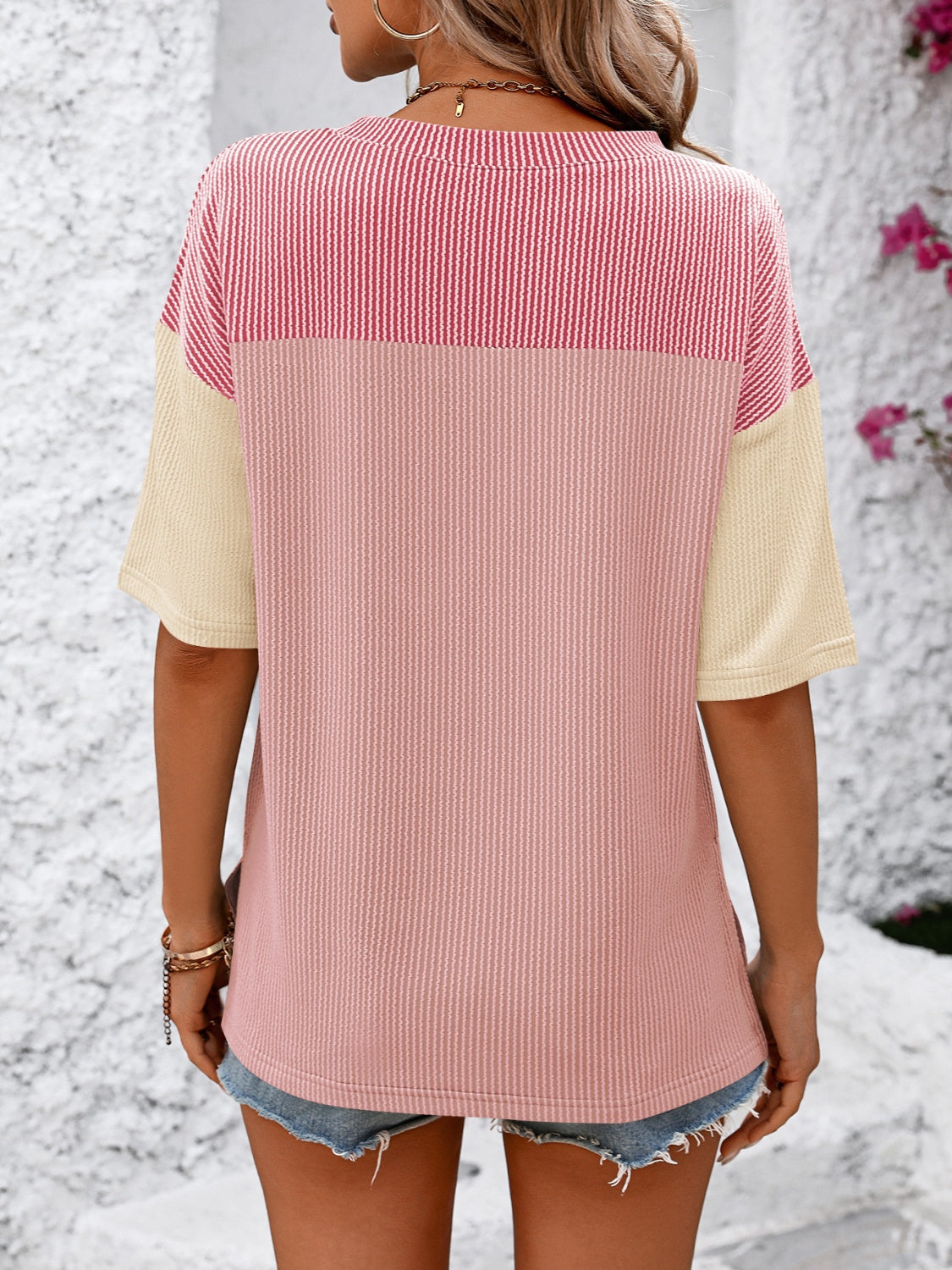 Color Block Round Neck Half Sleeve T-Shirt for Women - Casual Summer Fashion Top for Outfits, Streetwear & Everyday Wear