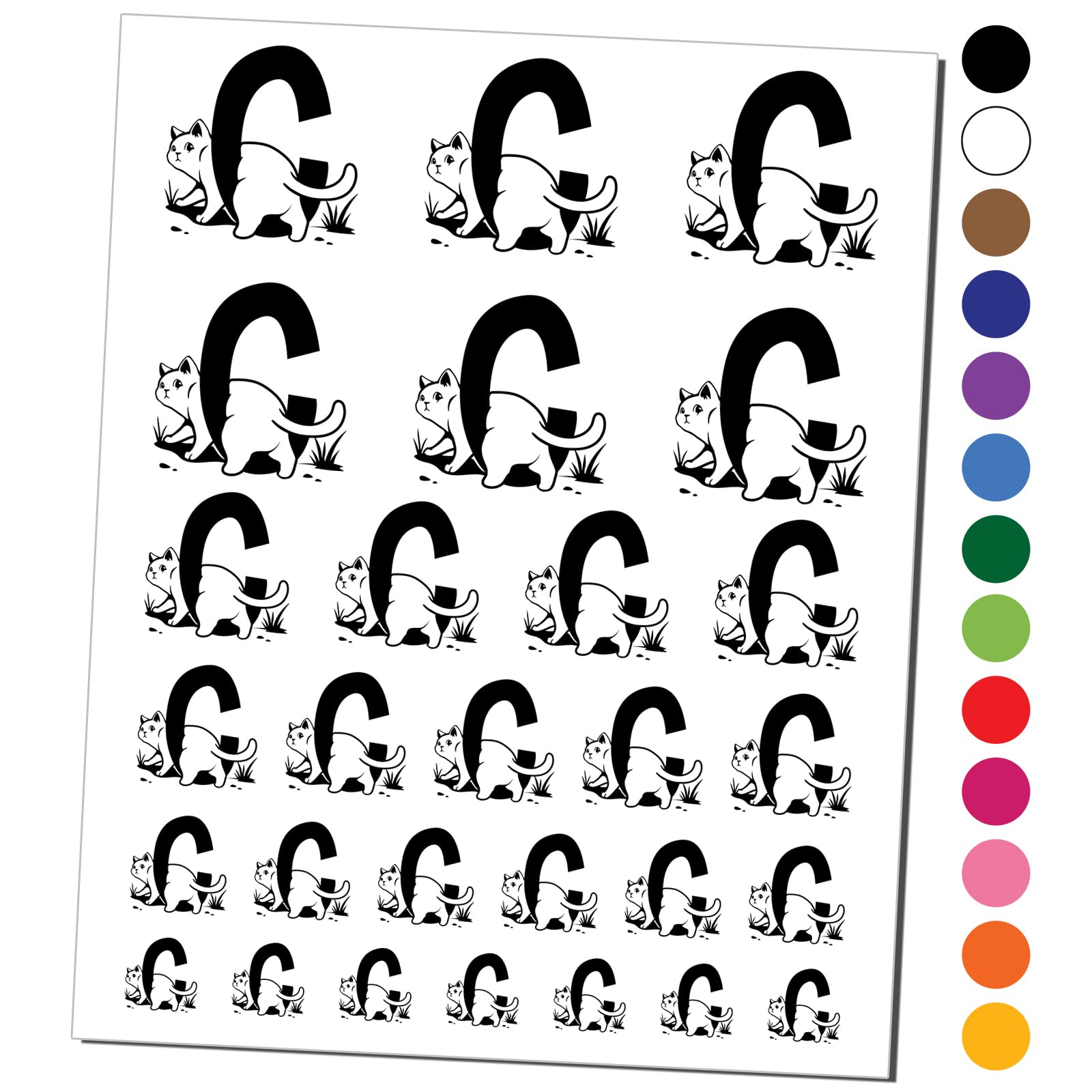 Cat Letter C Temporary Tattoo - Waterproof Fake Body Art Alphabet Animal Design - Black Sheet (Great for Kids Parties, Costume Events & Themed Celebrations)