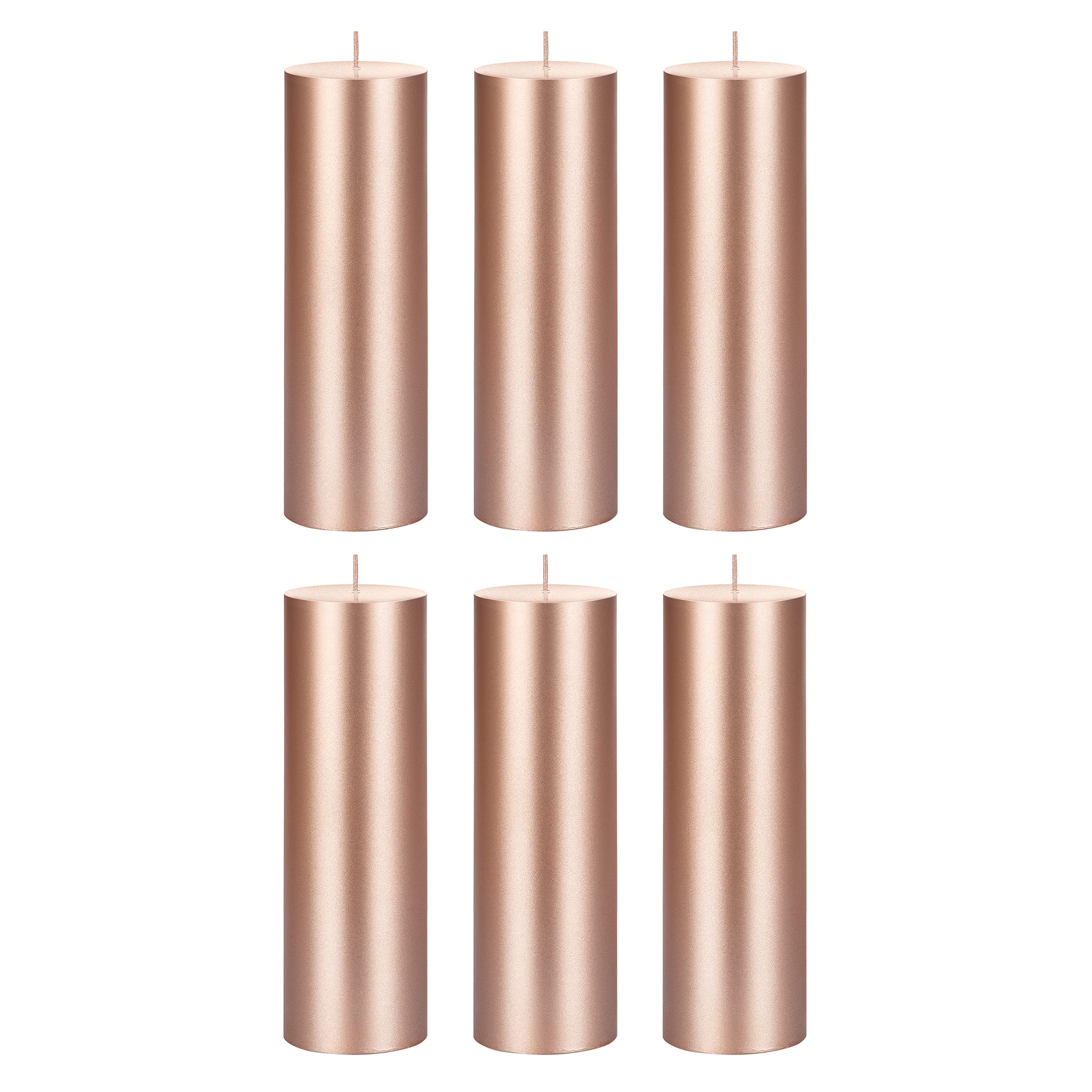Premium Unscented Rose Gold Pillar Candles Set of 6 - 3x9 Inch Hand-Poured Pure Wax Candles for Home Decor, Wedding Centerpieces, Spa Relaxation, Holiday Celebrations & Prayer Vigils - Elegant Party Decorations