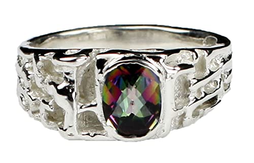 Mystic Fire Topaz Sterling Silver Men's Ring for Gifts & Special Occasions – SR197 | Elegant Jewelry for Weddings, Anniversaries & Daily Wear
