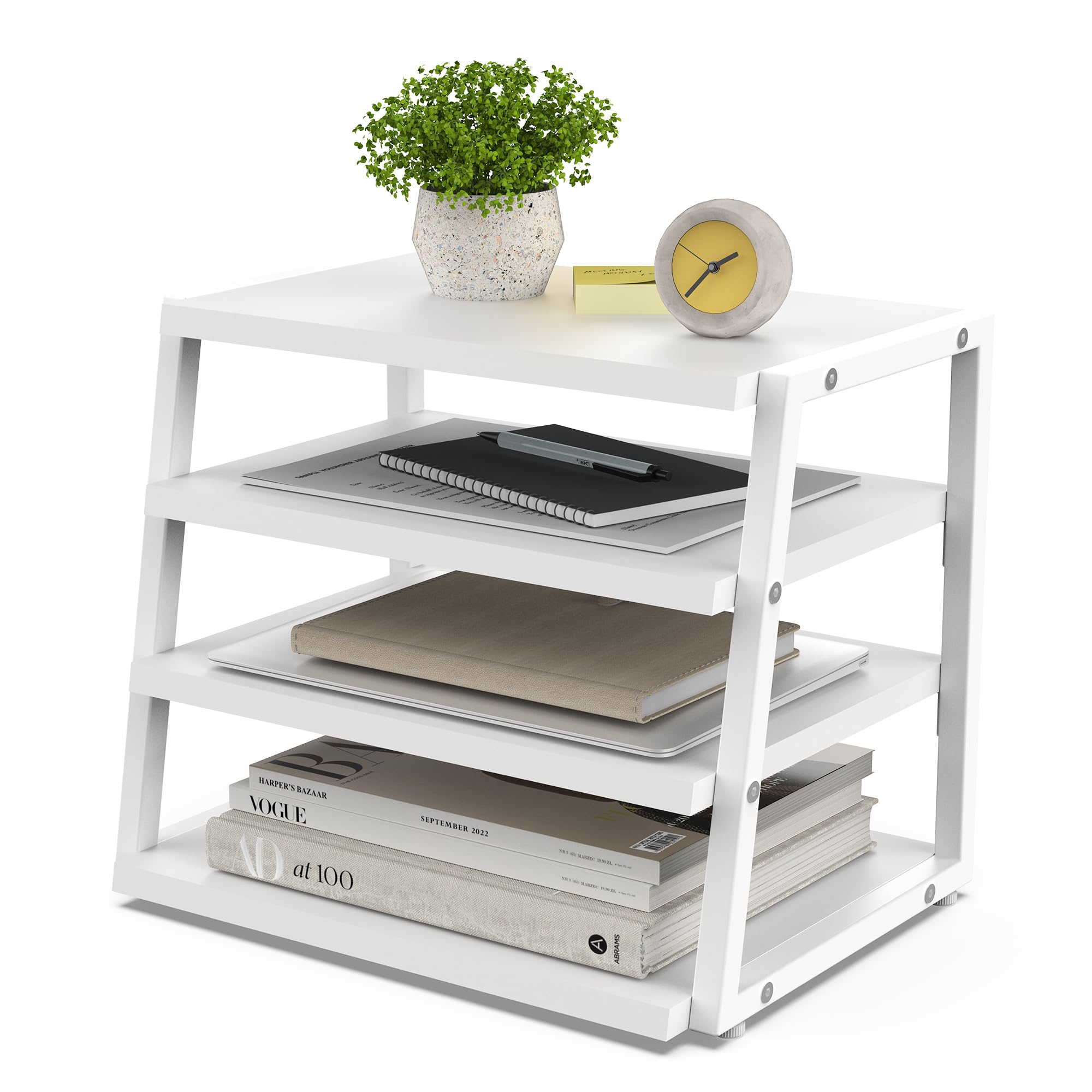 4 Tier Wood and Metal Desk Shelf Organizer - Corner File Holder for Office Supplies, Top of Desk Storage Accessories - Perfect for Home Office, Study, and Workspace Organization