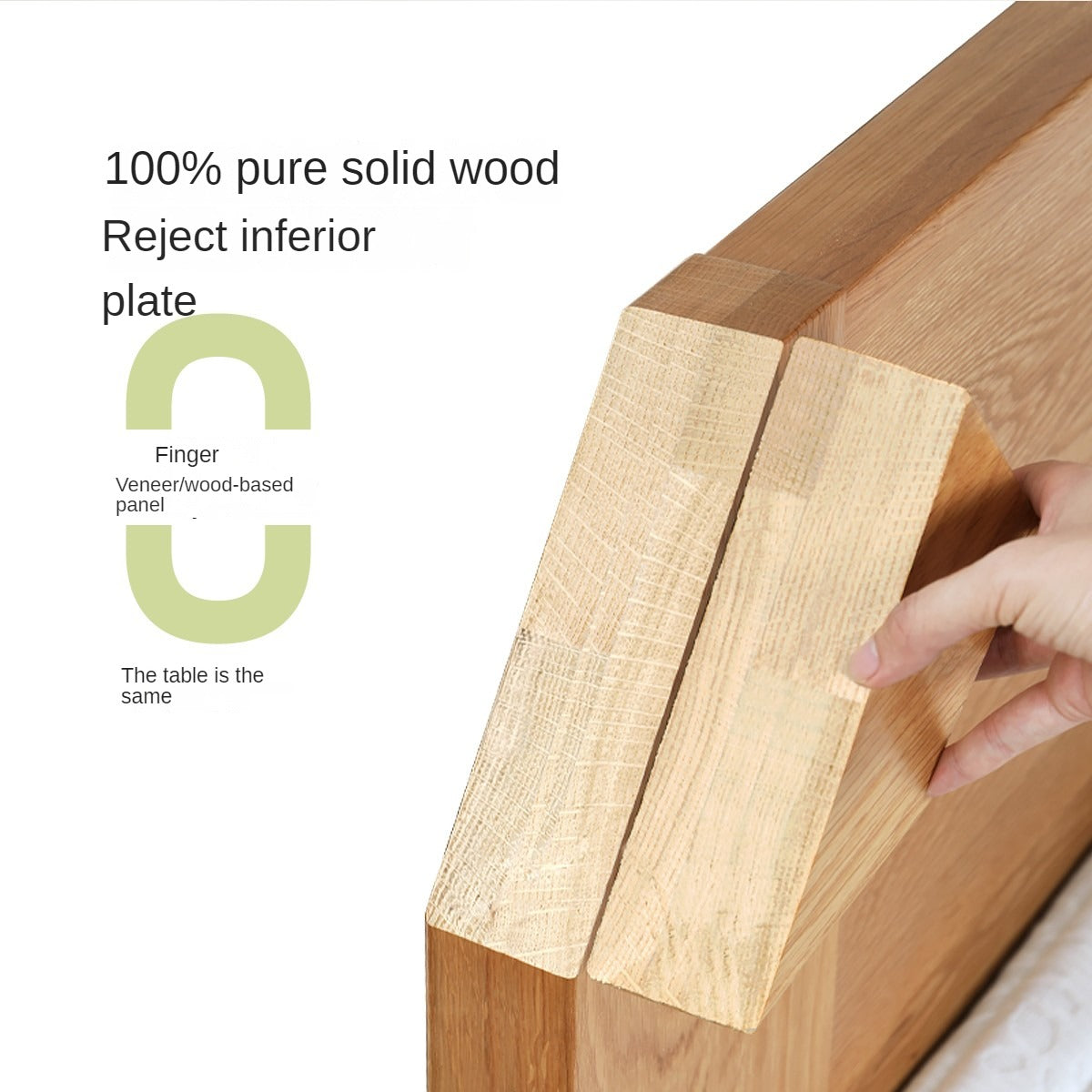 Solid Oak and Beech Wood Bed with Built-in LED Lights and Bookshelf - Modern Bedroom Furniture for Small Spaces, Lofts, and Studio Apartments