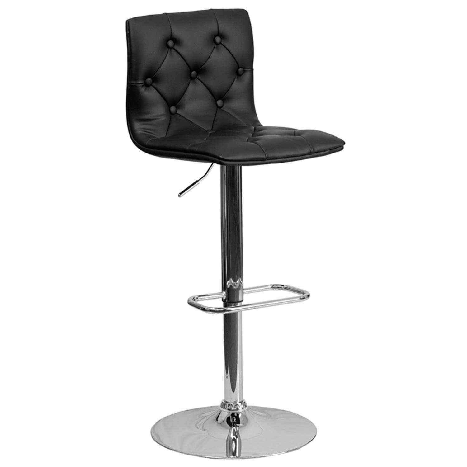 Flash Furniture Contemporary Button Tufted Black Vinyl Adjustable Height Bar Stool with Chrome Base - Perfect for Kitchen Islands, Home Bars & Modern Dining Areas