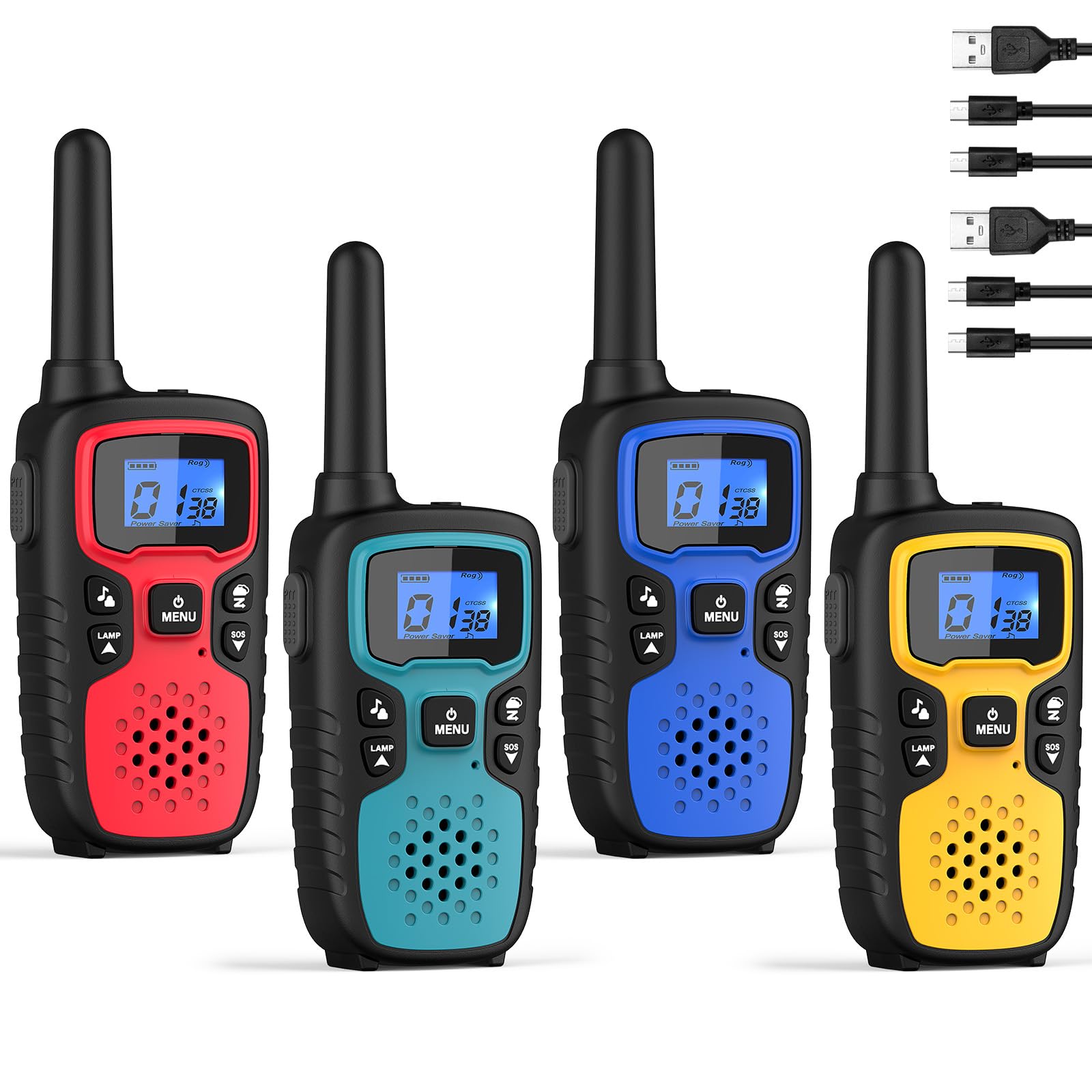 Long Range Walkie Talkies for Adults - Rechargeable 2 Way Radios with NOAA Weather Alert, SOS Siren, VOX & LED Light | Perfect for Hiking, Camping, Emergencies & Outdoor Adventures (4 Pack) - Ideal Gift for Kids & Adults
