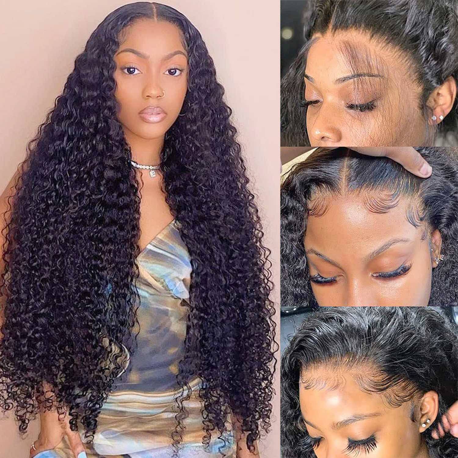 SOVO 13x4 Deep Wave Lace Front Wig - 180% Density Brazilian Virgin Human Hair - Glueless Curly Wigs for Women with Pre-Plucked Baby Hair - 22 Inch Natural Color Wet & Wavy Lace Frontal Wig - Perfect for Daily Wear, Parties, Cosplay and Special Occasions