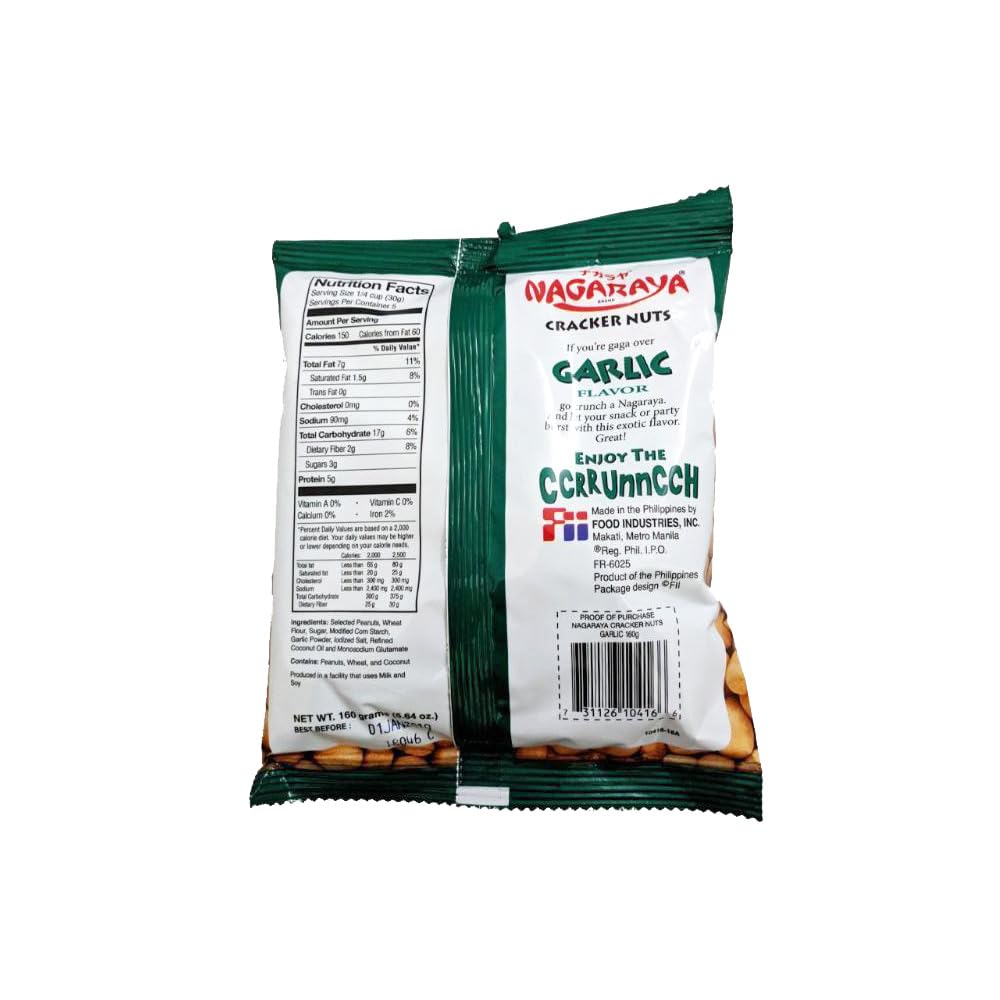Nagaraya Garlic Flavor Cracker Nuts - Crunchy Snack, 5.6oz (Pack of 3) - Perfect for Parties, Movie Nights & On-the-Go Snacking
