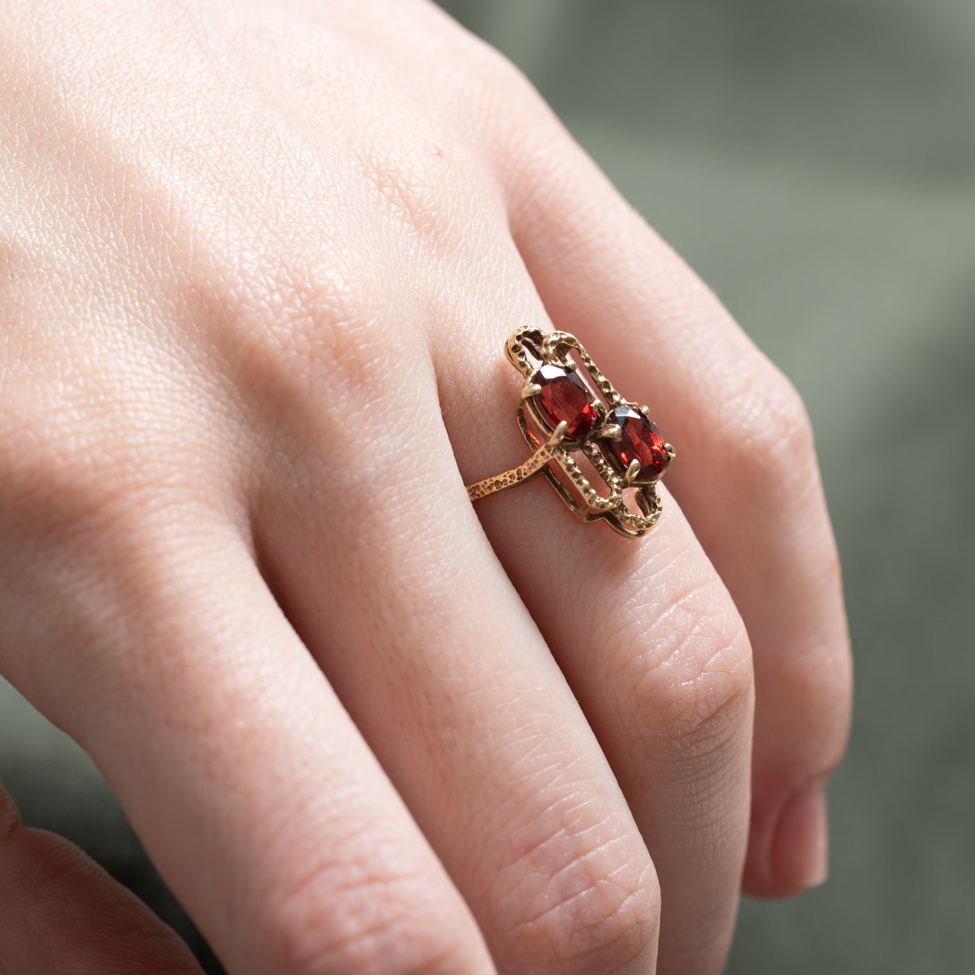 1.00ctw Two Stone Garnet Abstract Ring - Size 5 | Elegant Bohemian Jewelry for Women | Perfect for Date Night & Special Occasions