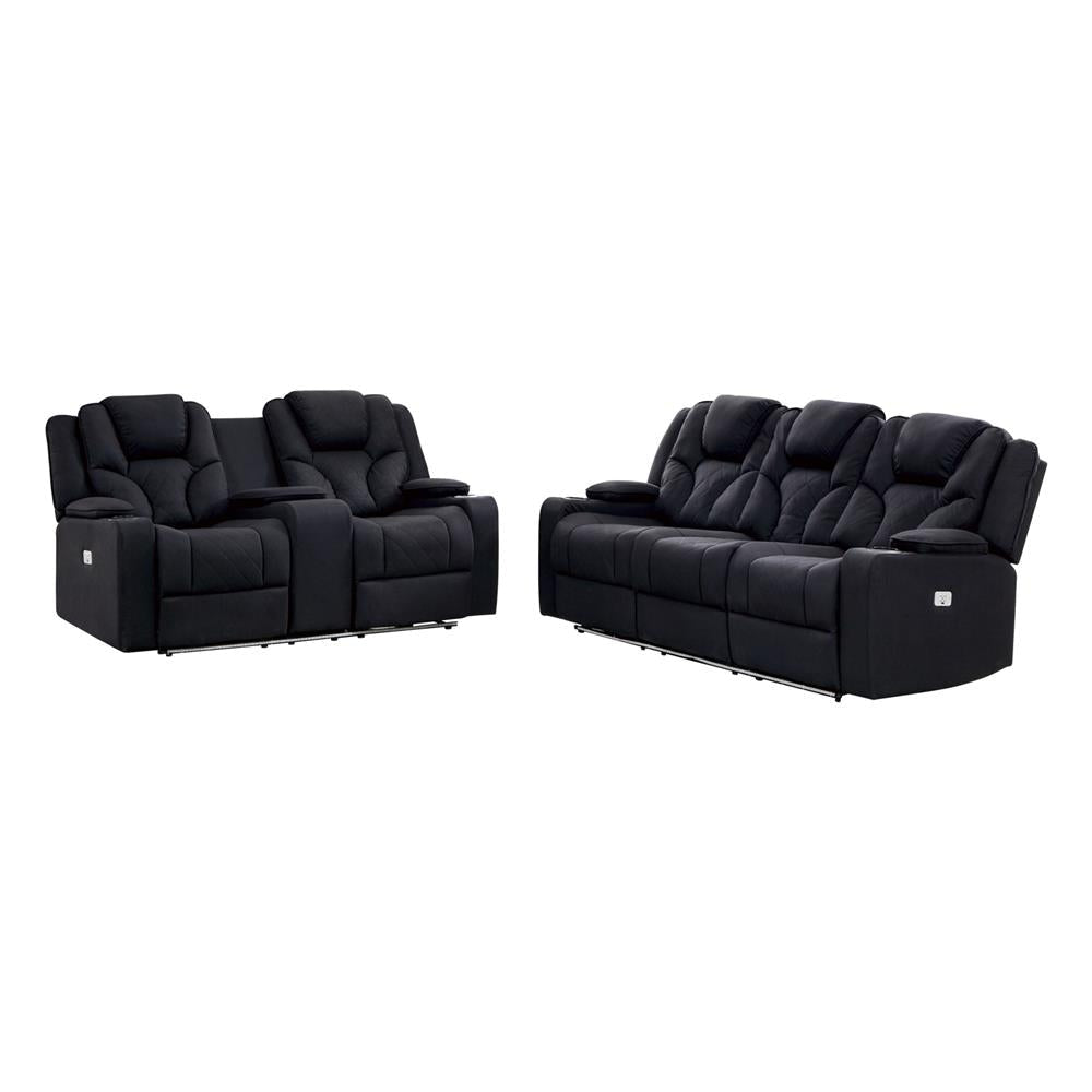 3+2 Seater Electric Recliner Sofa - Modern Rhino Fabric Black Lounge Armchair with LED Lights & USB Charging - Perfect for Living Room, Home Theater & Relaxation