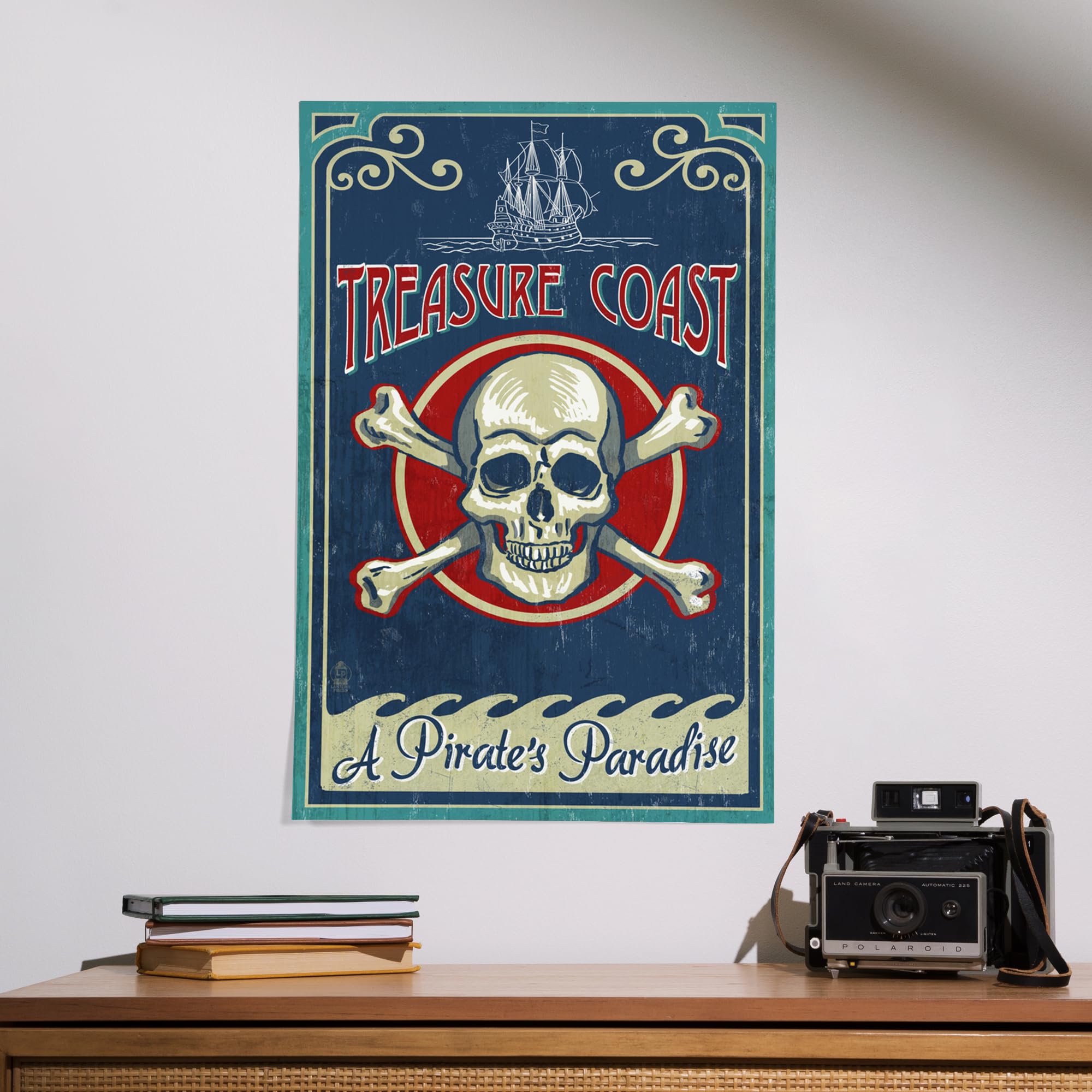 Lantern Press 16x24 Inch Giclee Art Print - Treasure Cove Florida Pirate Skull and Crossbones Wall Decor - Perfect for Beach House, Nautical Theme Rooms & Pirate Lover Gifts