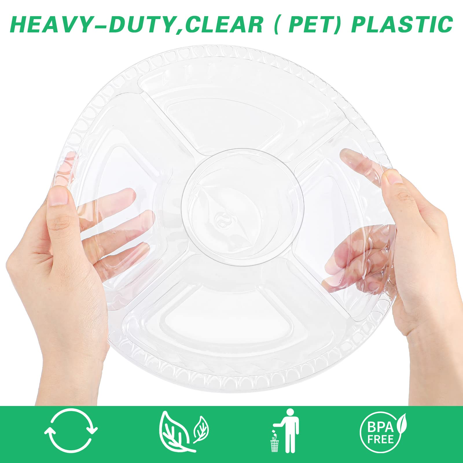 20-Piece Clear Plastic Appetizer Trays with Lids - 5-Compartment Disposable Serving Platters for Buffet, Party, Picnic - Perfect for Fruits, Veggies, Snacks & Finger Foods (5 Grids) - Ideal for Catering, Events & Home Entertaining