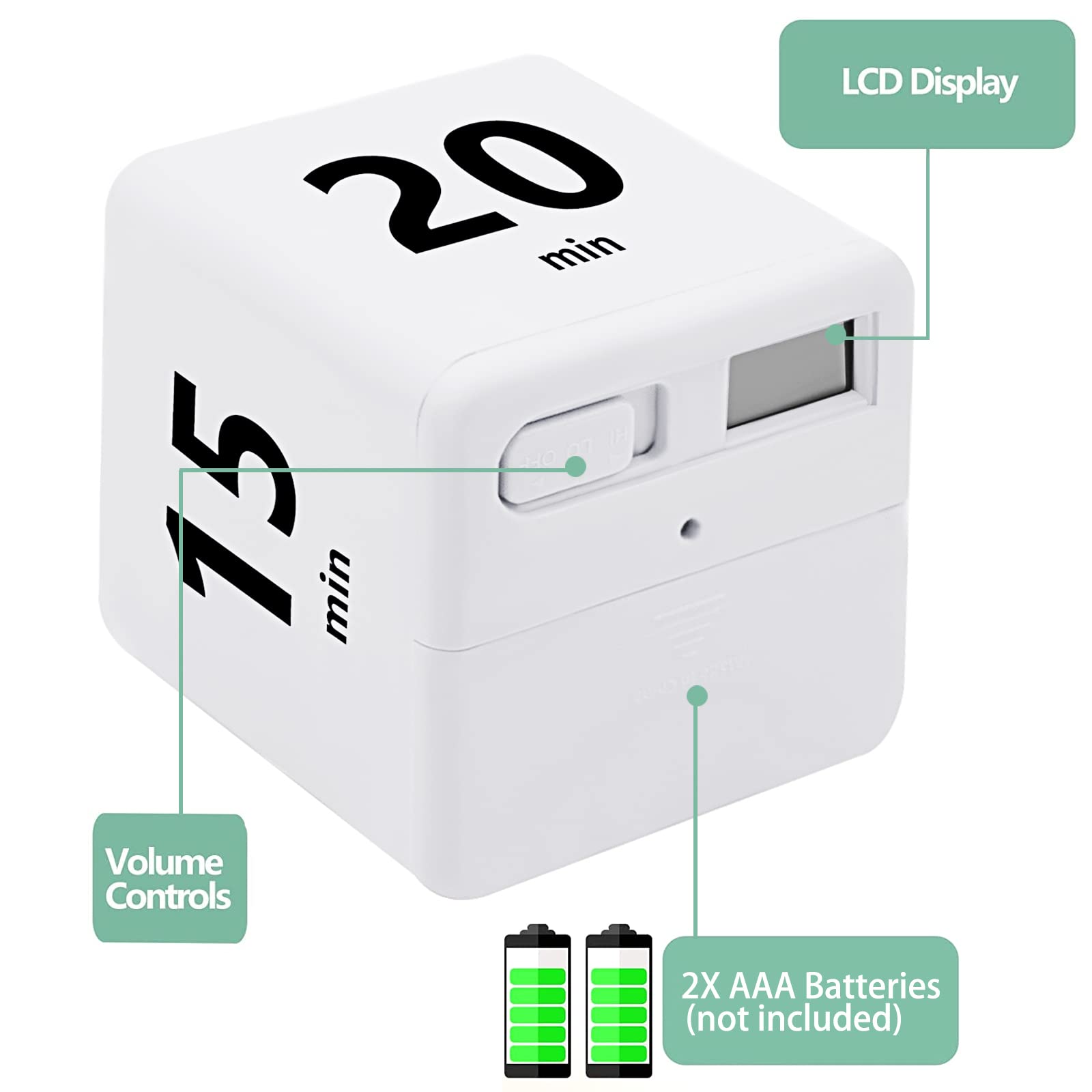 Premium Cube Timer with Gravity Sensor - 15/20/30/60 Minute Countdown for Time Management, Study, Cooking, Reading & Workouts | Portable Flip Timer for Office, Kitchen, Classroom & Gym (White)
