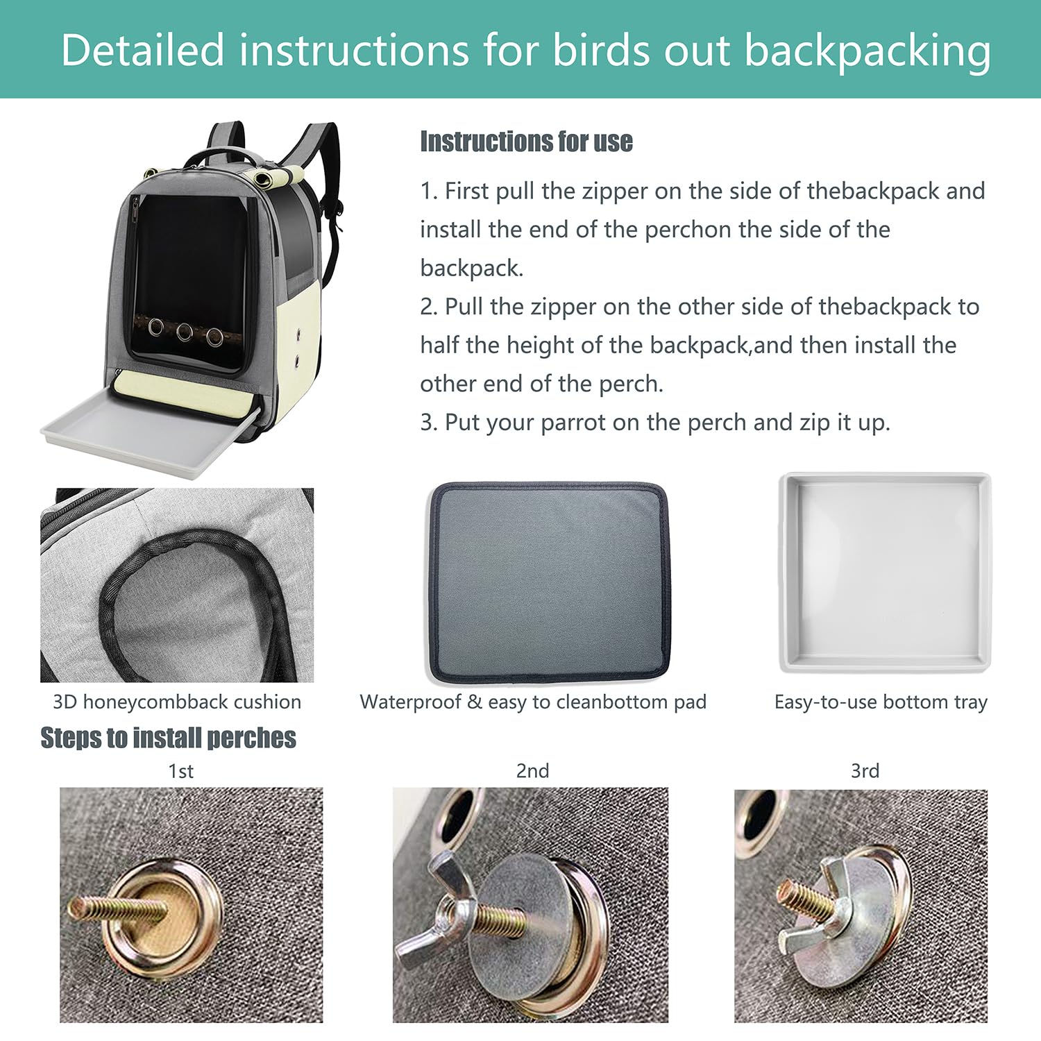 **Bird Travel Backpack Carrier - Portable Cage with Tray, Perch, Feeding Tank & Waterproof Pad for Parakeets, Lovebirds & Small Birds | Perfect for Outdoor Adventures, Vet Visits & Travel**