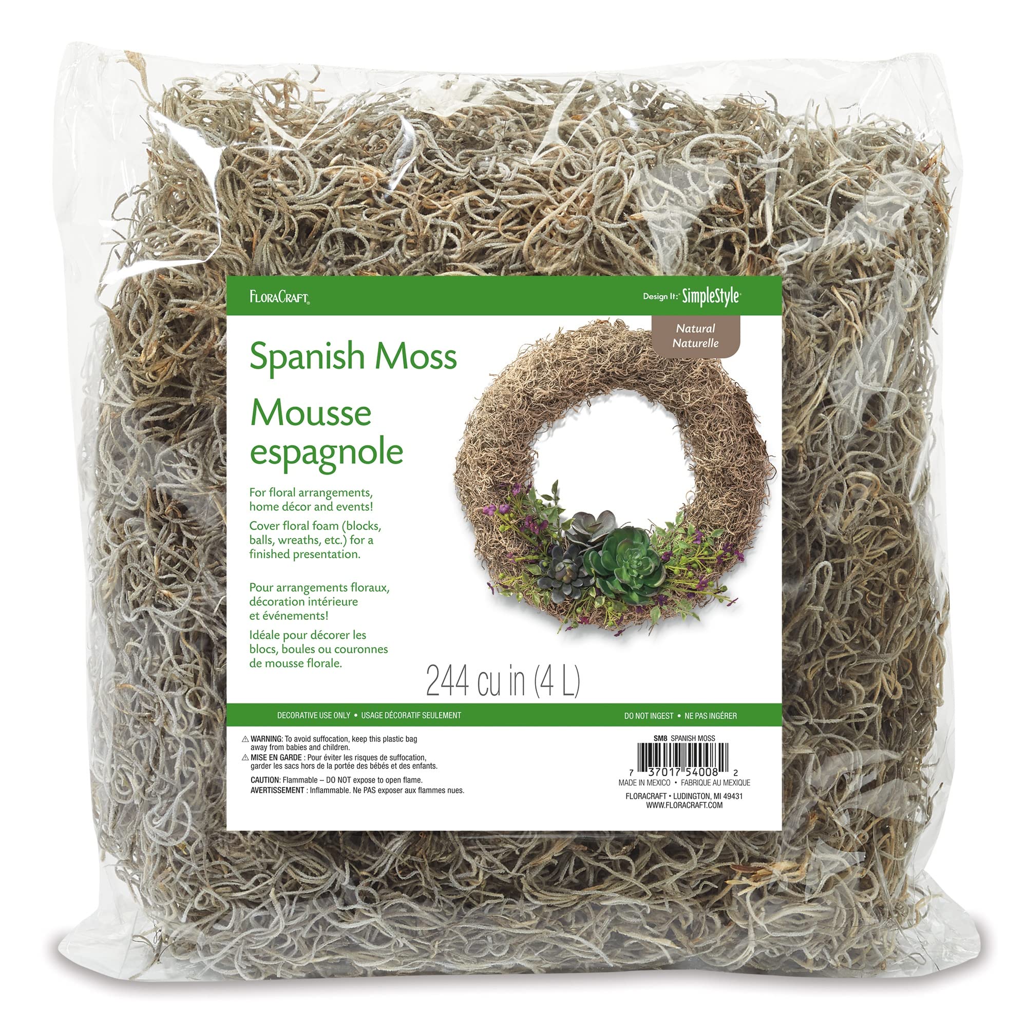 Floracraft Natural Spanish Moss 8 Ounces (6-Pack) - Premium Decorative Moss for Terrariums, Floral Arrangements & DIY Crafts