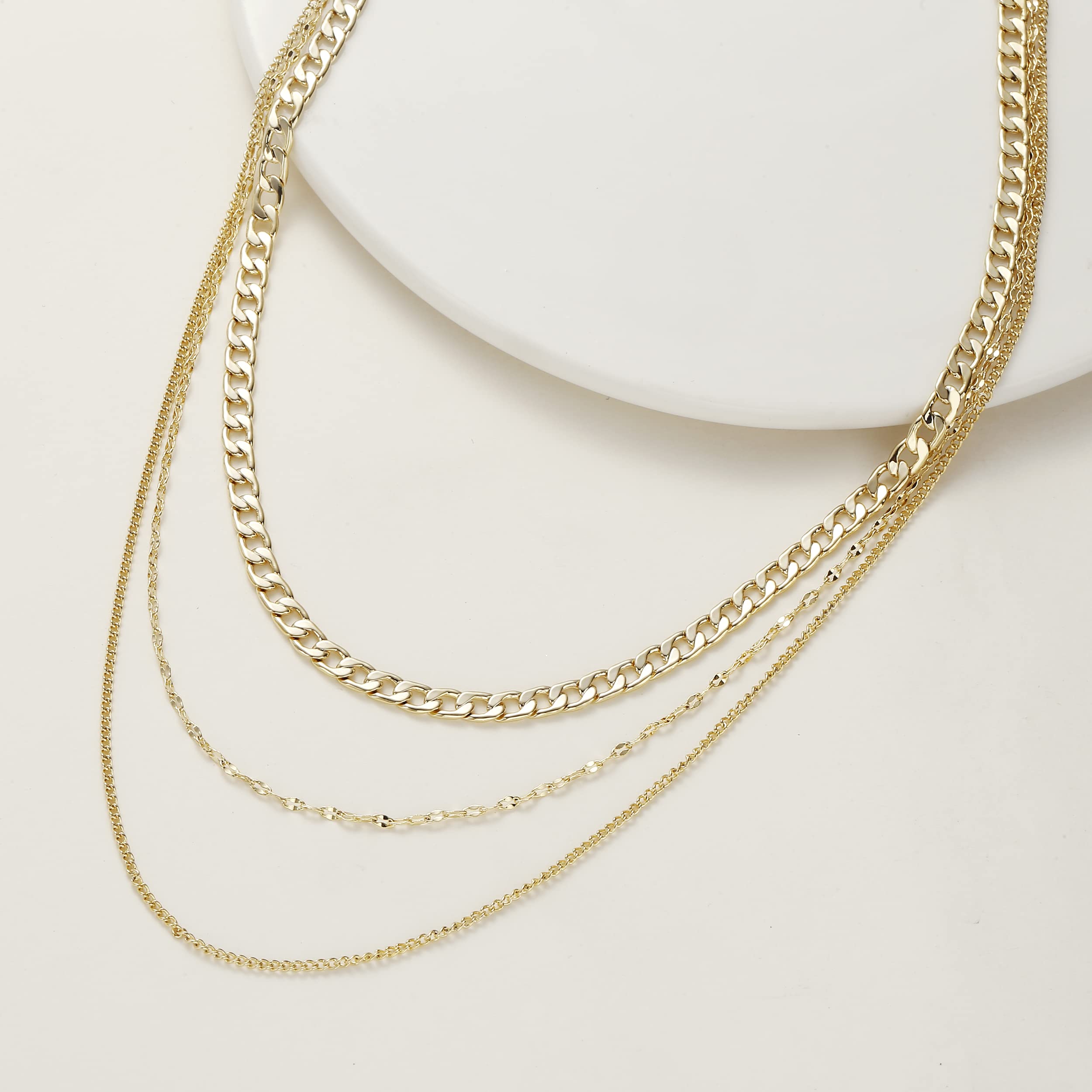 ASCOMY 14K Gold Plated Herringbone Necklace for Women - Layered Snake Chain, Paperclip, Cubic Zircon Cuban Figaro Toggle Choker - Perfect for Everyday Wear, Office, Date Night & Special Occasions