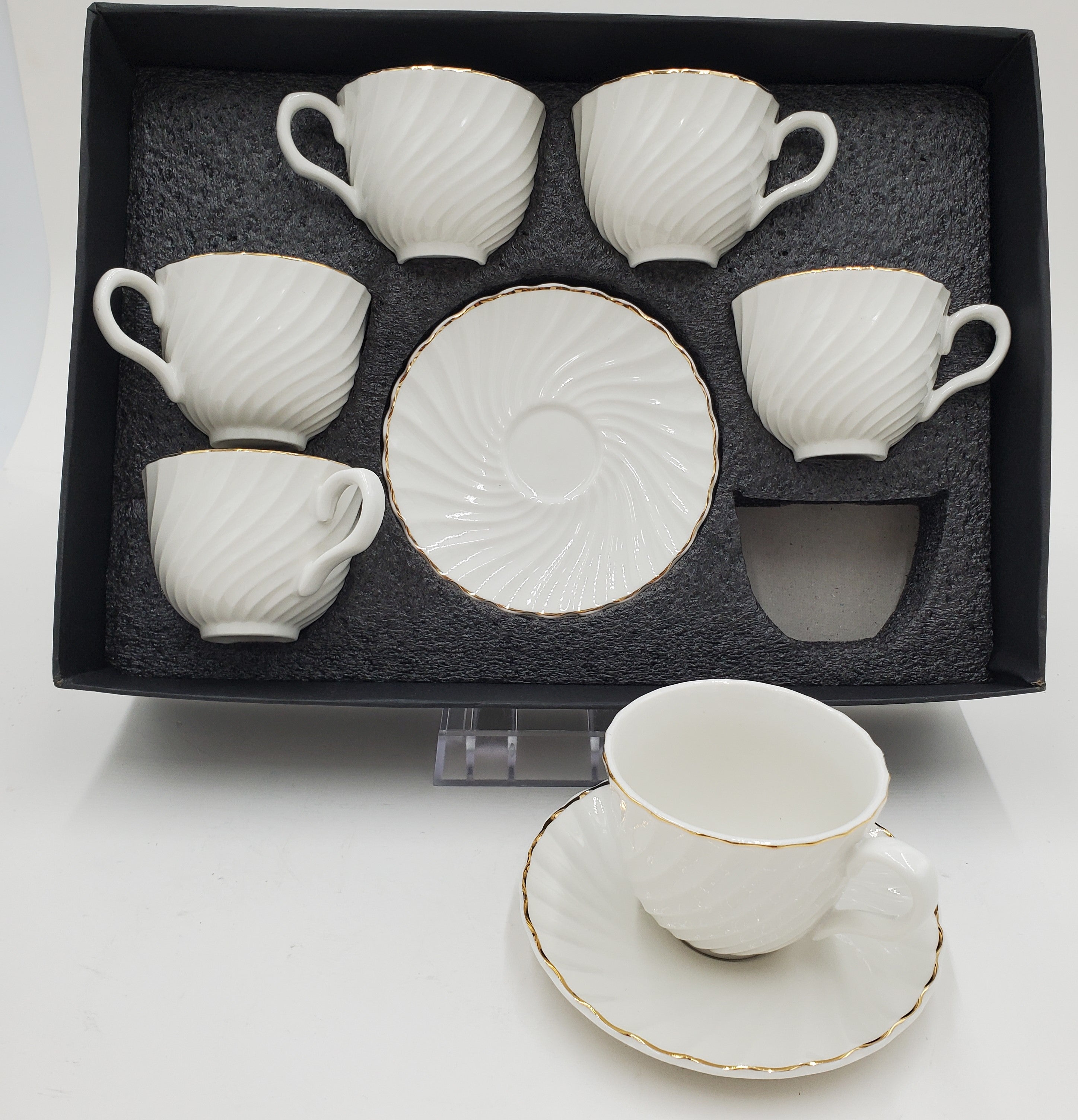 6-Piece Elegant Gold Rim Coffee Set - Perfect for Home, Office, and Gifts - Includes Cups & Saucers