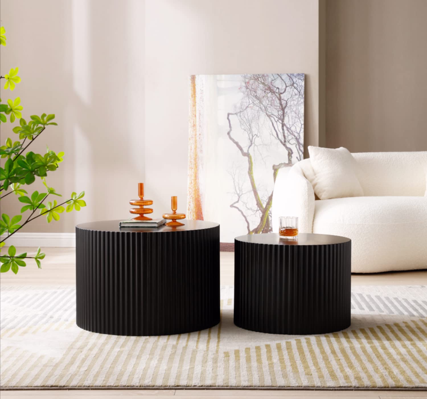 Handcrafted MDF Round Nesting Coffee Table Set of 2 - Black End Tables for Living Room & Office | Space-Saving Modern Home Decor for Small Spaces