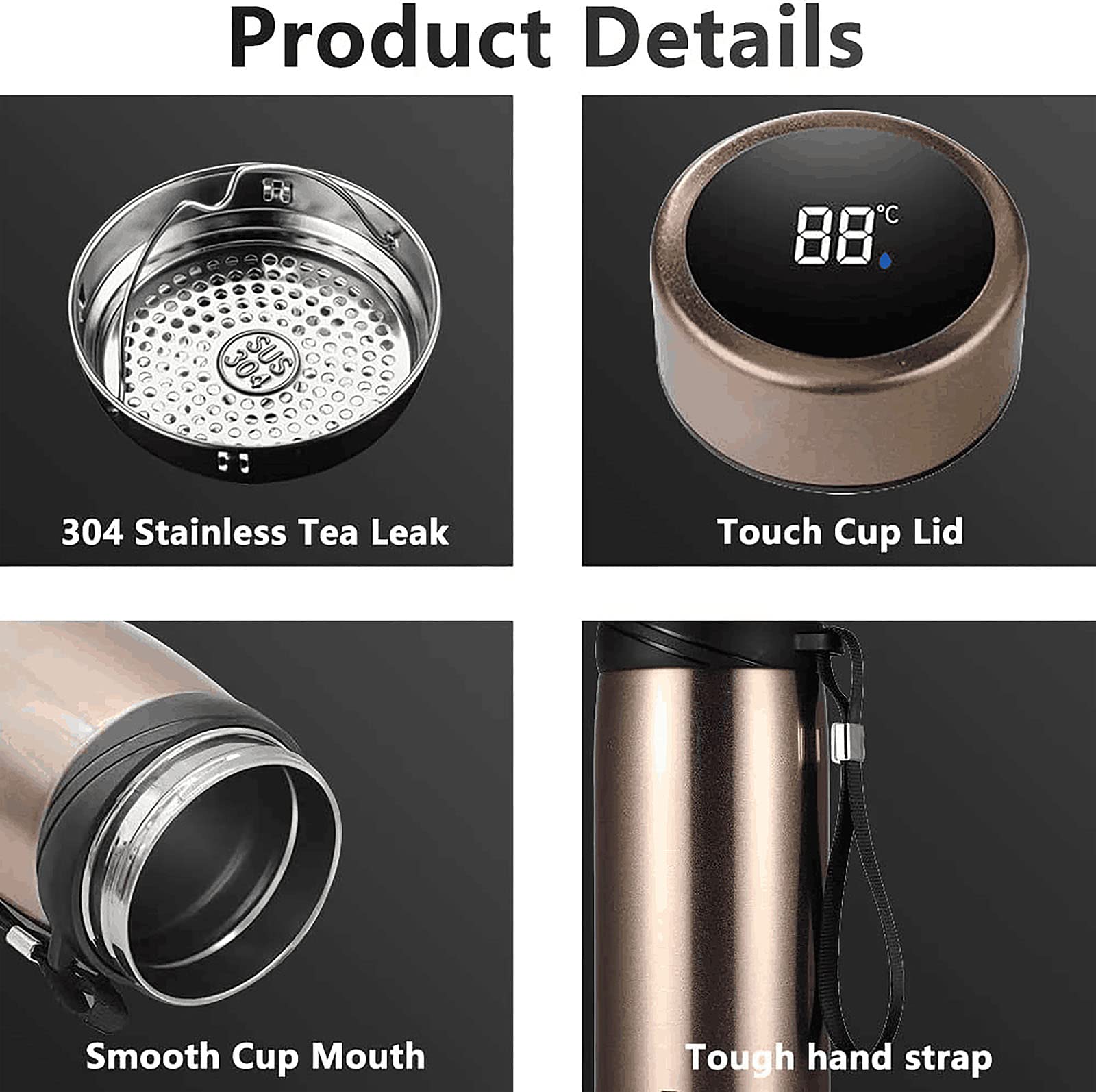 21 Oz Smart Coffee Thermos with LED Temperature Display - Double Wall Vacuum Insulated Tea Infuser & Sports Water Bottle - Keeps Drinks Hot/Cold for 24 Hours - Perfect for Office, Gym, Hiking & Outdoor Activities