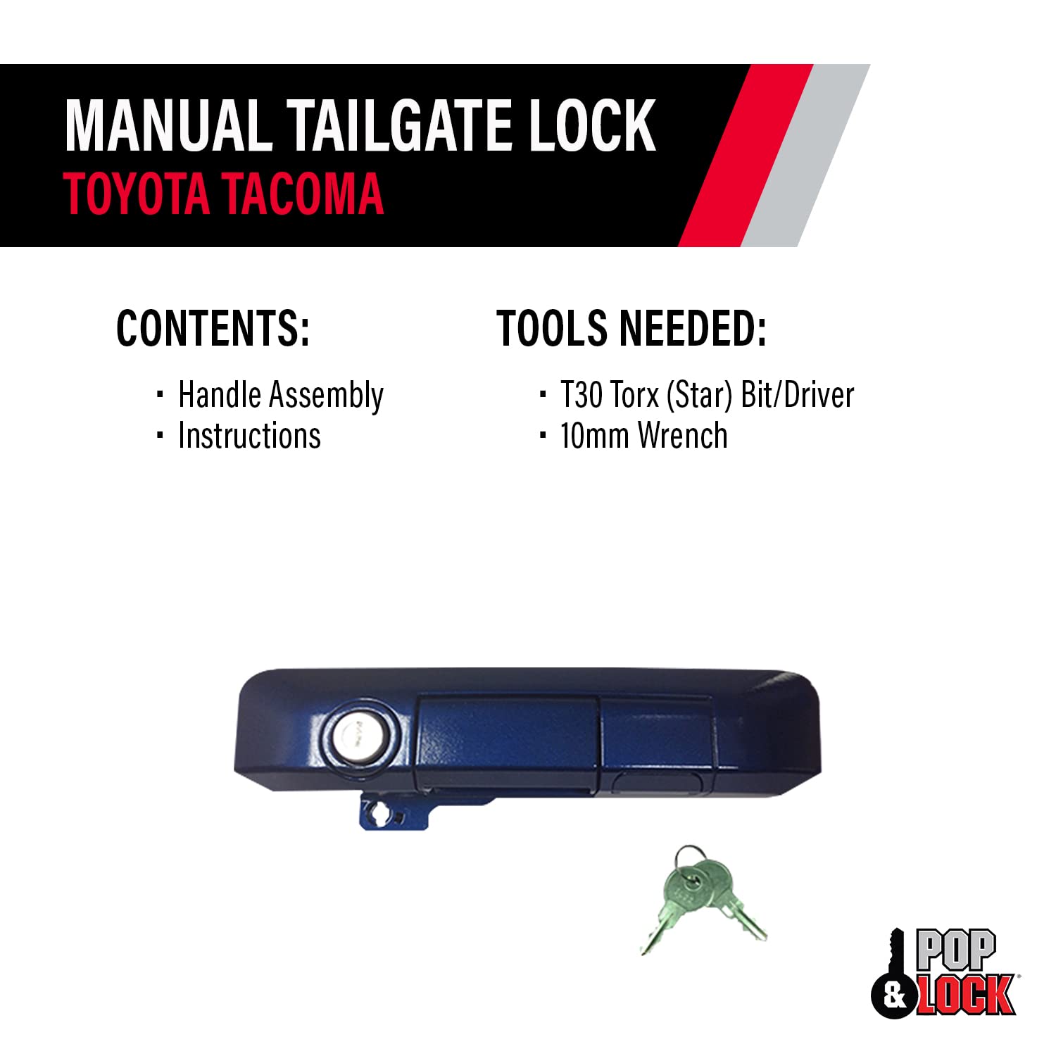 Pop & Lock PL5512 Blue Ribbon Metallic Manual Tailgate Lock for Toyota Tacoma (2005-2023) - Heavy Duty Truck Bed Security - Prevent Theft for Tools & Equipment
