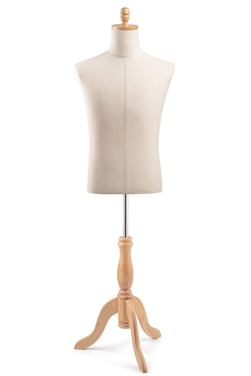 TSC Medium Natural Canvas Male Dress Form Mannequin on Wood Tripod - Perfect for Tailoring, Fashion Design, and Boutique Displays