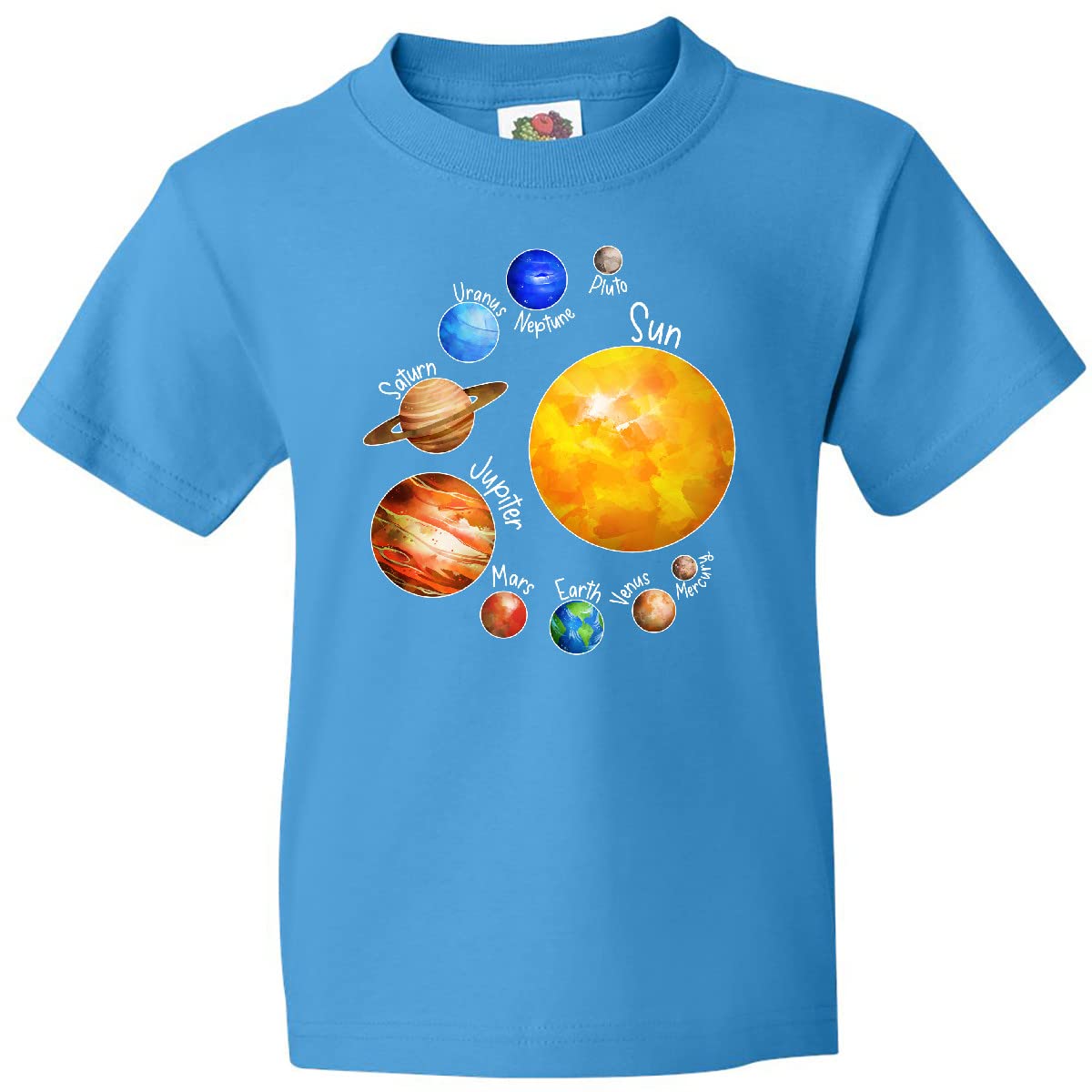 Inktastic Sun and Planets - Yes, and Pluto Youth T-Shirt | Space-Themed Kids Tee for Astronomy Lovers | Perfect for School, Science Fairs & Space-Themed Birthday Parties