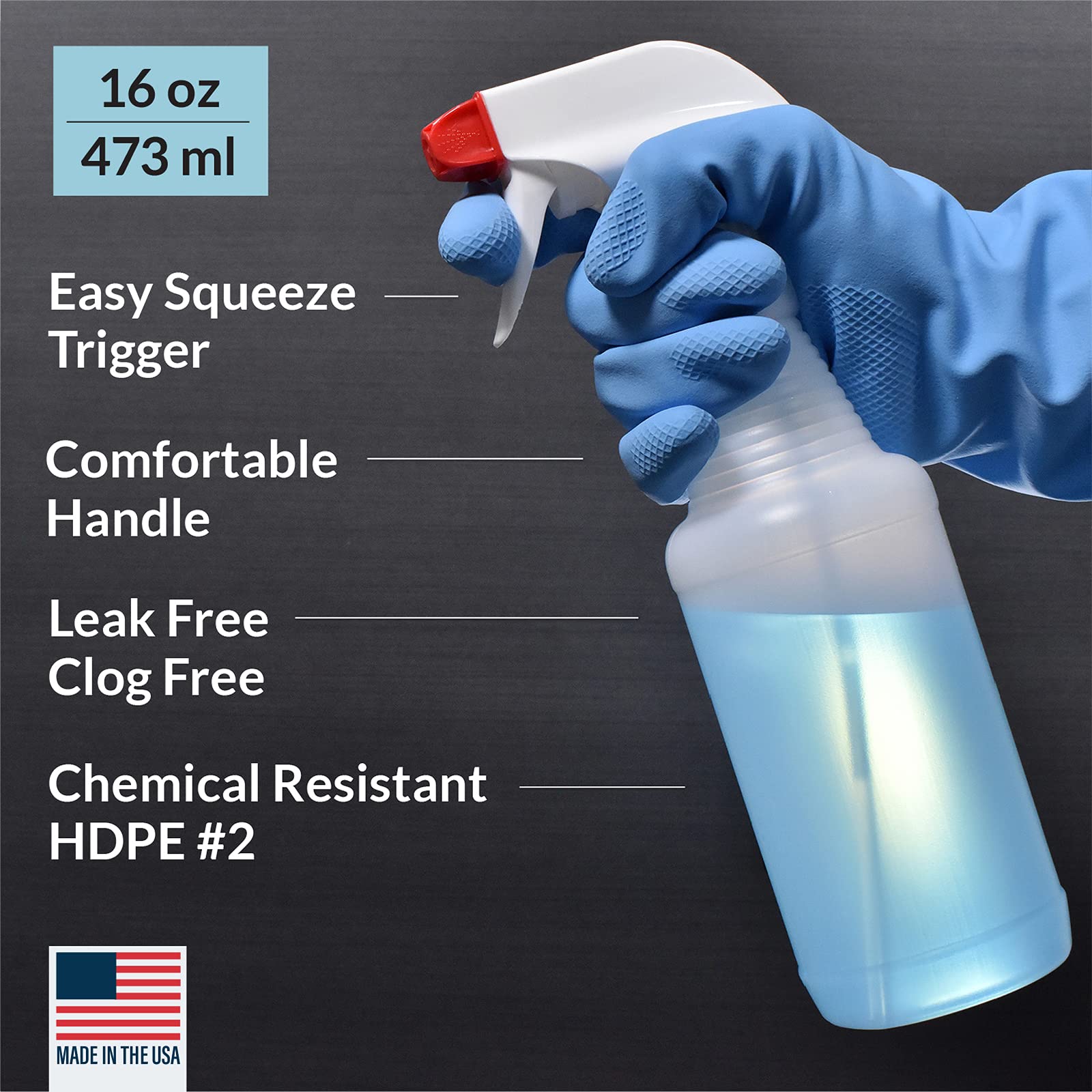 Pinnacle Mercantile 16 oz Plastic Spray Bottles - Leak Proof, Empty Refillable Bottles, Value Pack of 64, Made in USA - Perfect for Cleaning Solutions, Gardening, Hair Care & DIY Projects